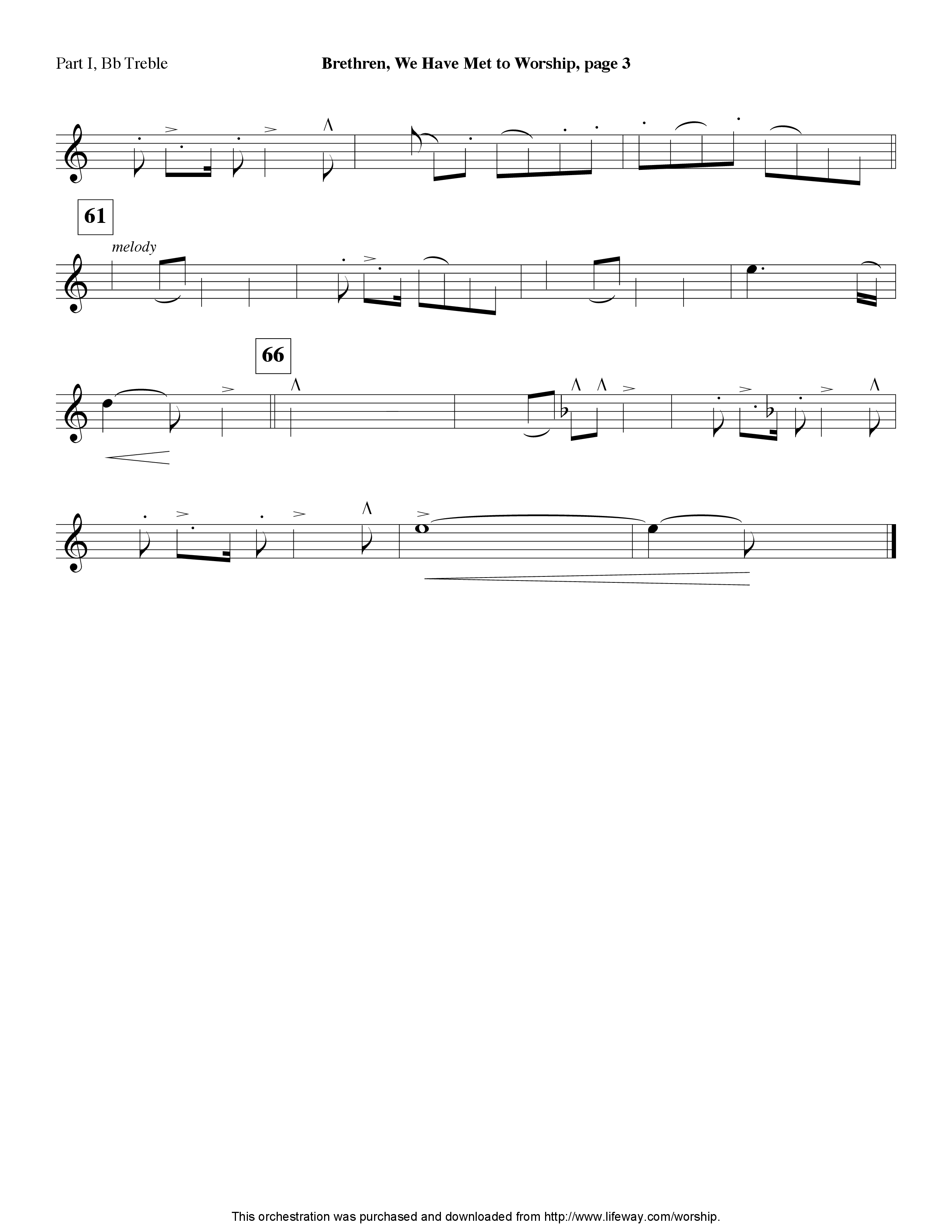 Brethren We Have Met To Worship (Instrumental) Part 1: Bb, C, Eb Treble (Lifeway Worship / Arr. Ed Hogan)