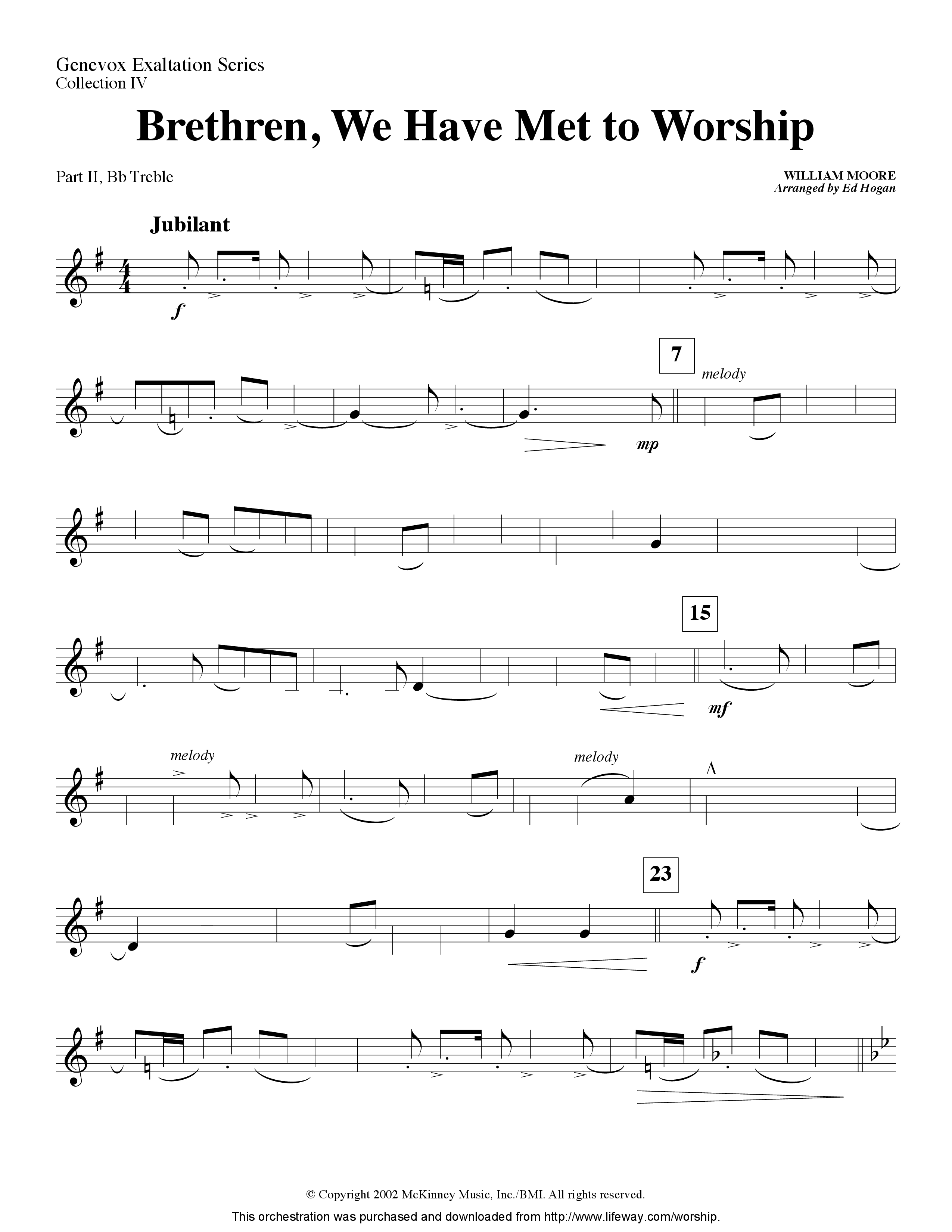 Brethren We Have Met To Worship (Instrumental) Part 2: Bb, C, Eb, F Treble (Lifeway Worship / Arr. Ed Hogan)