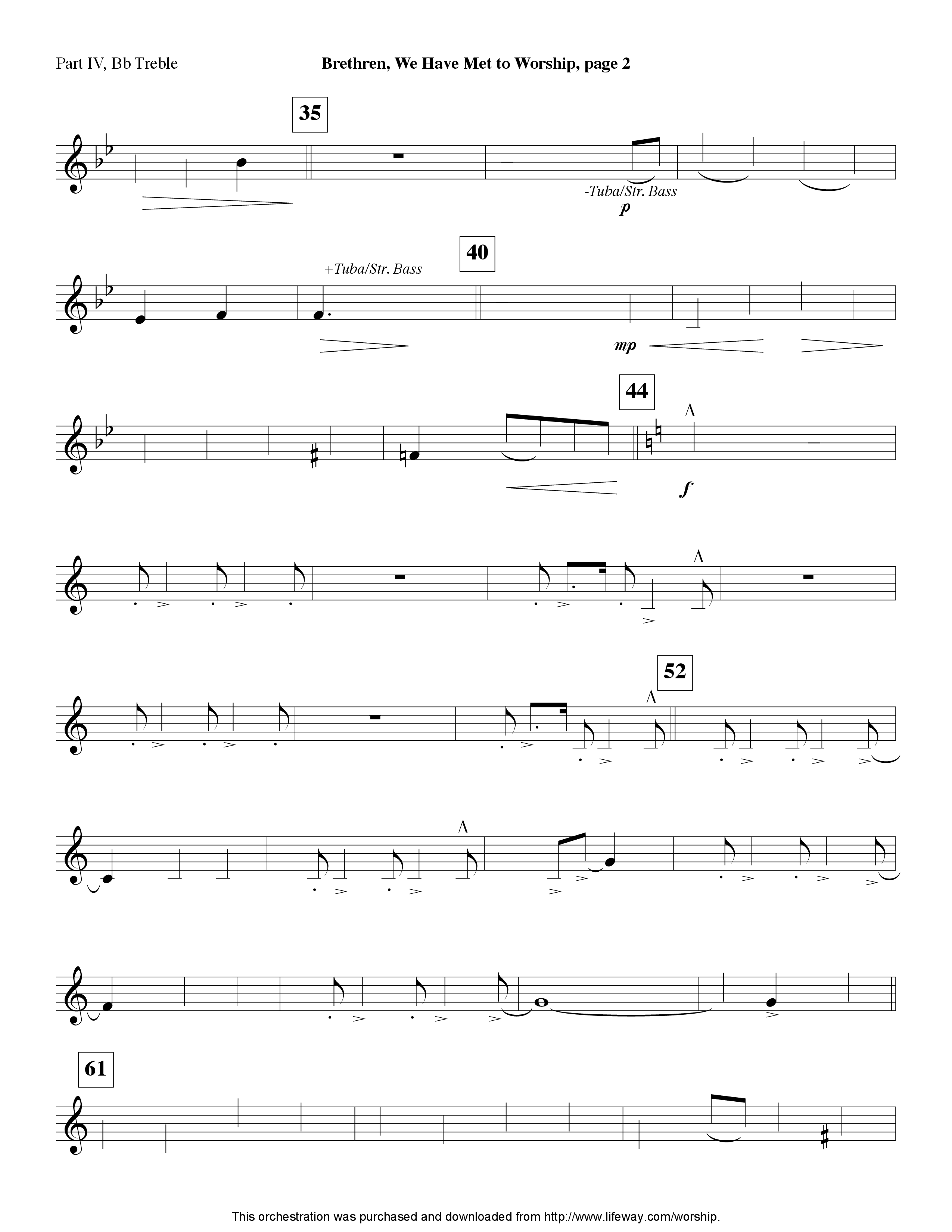 Brethren We Have Met To Worship (Instrumental) Part 4: Bb, Eb Treble, C Bass (Lifeway Worship / Arr. Ed Hogan)