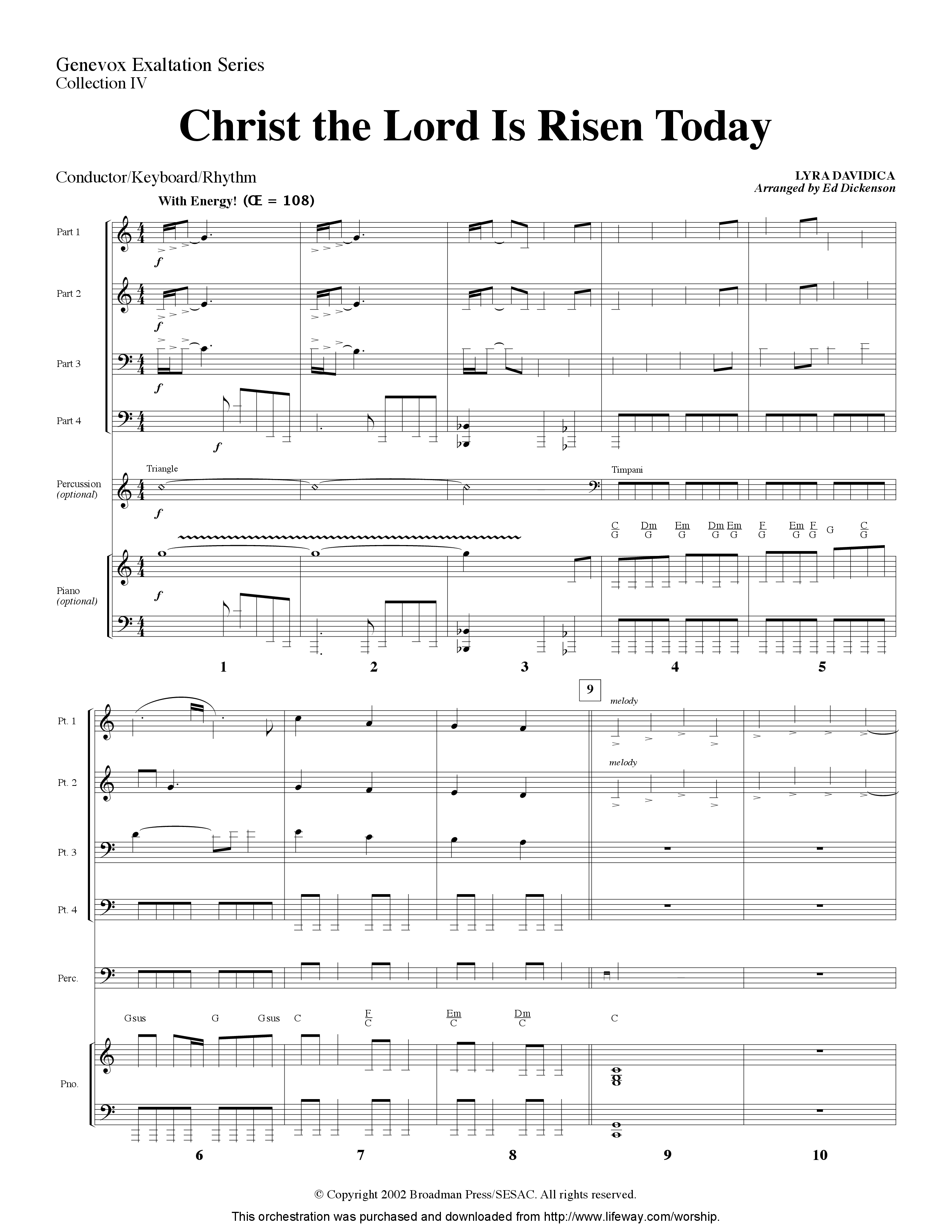 Christ The Lord Is Risen Today (Instrumental) Conductor's Score (Lifeway Worship / Arr. Ed Dickinson)