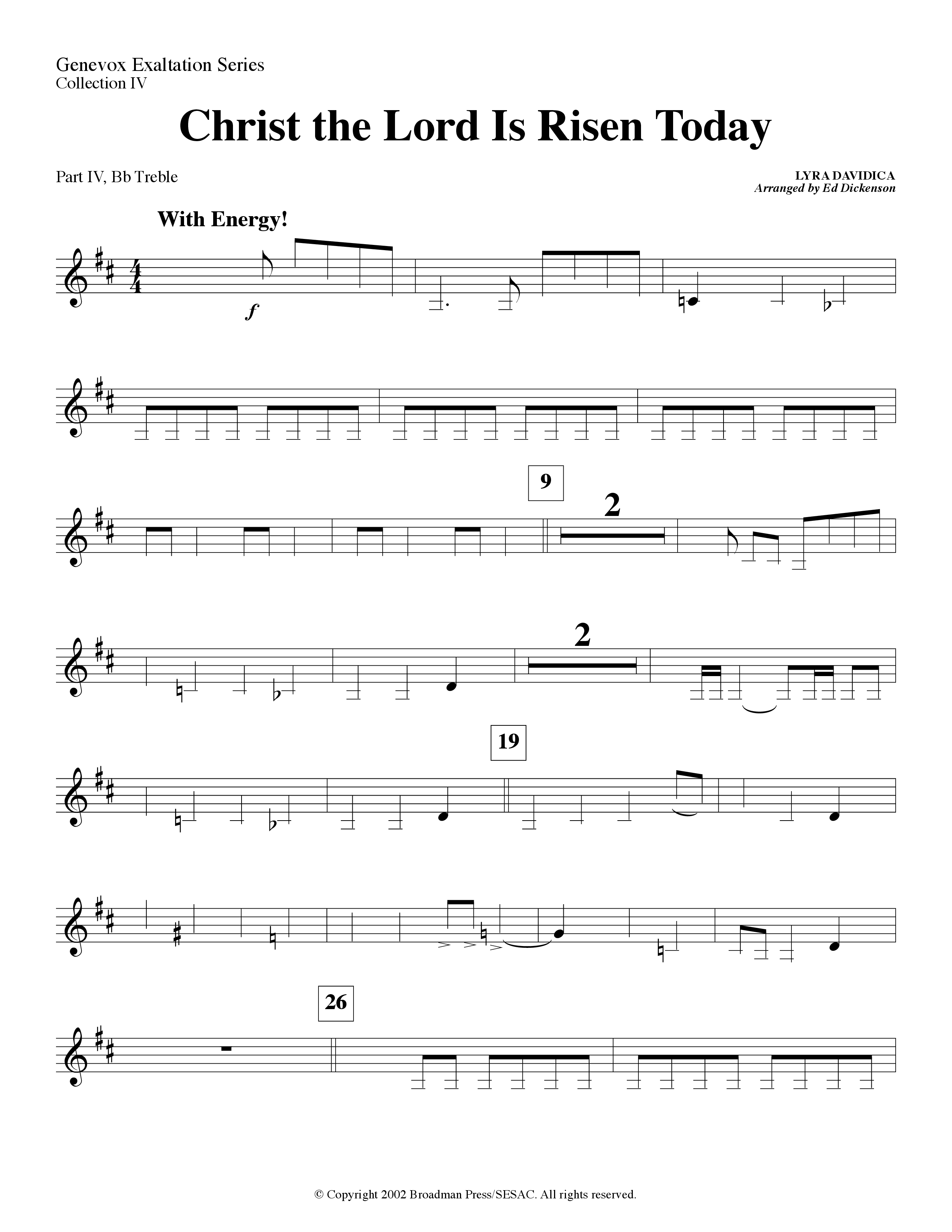 Christ The Lord Is Risen Today (Instrumental) Part 4: Bb, Eb Treble, C Bass (Lifeway Worship / Arr. Ed Dickinson)