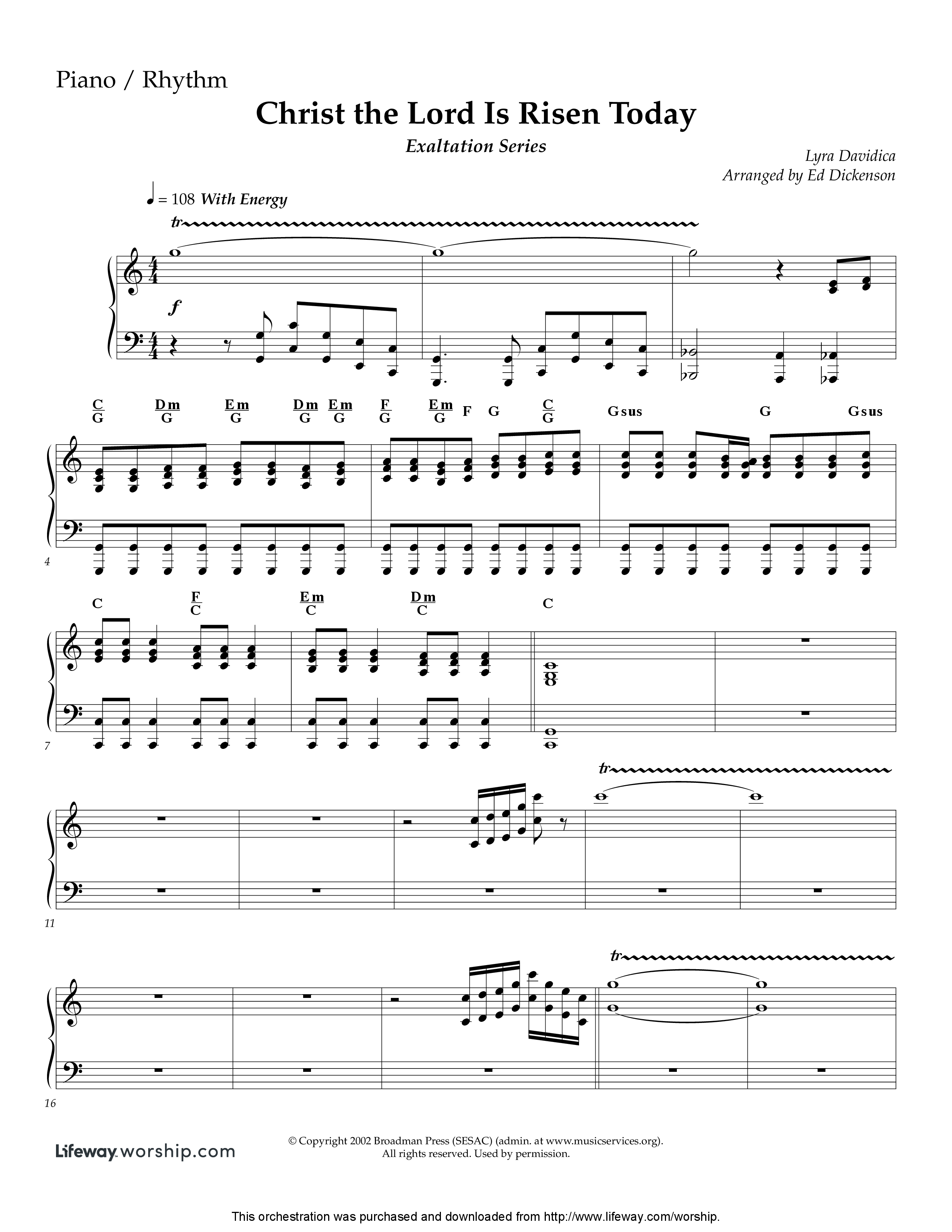 Christ The Lord Is Risen Today (Instrumental) Piano Sheet (Lifeway Worship / Arr. Ed Dickinson)