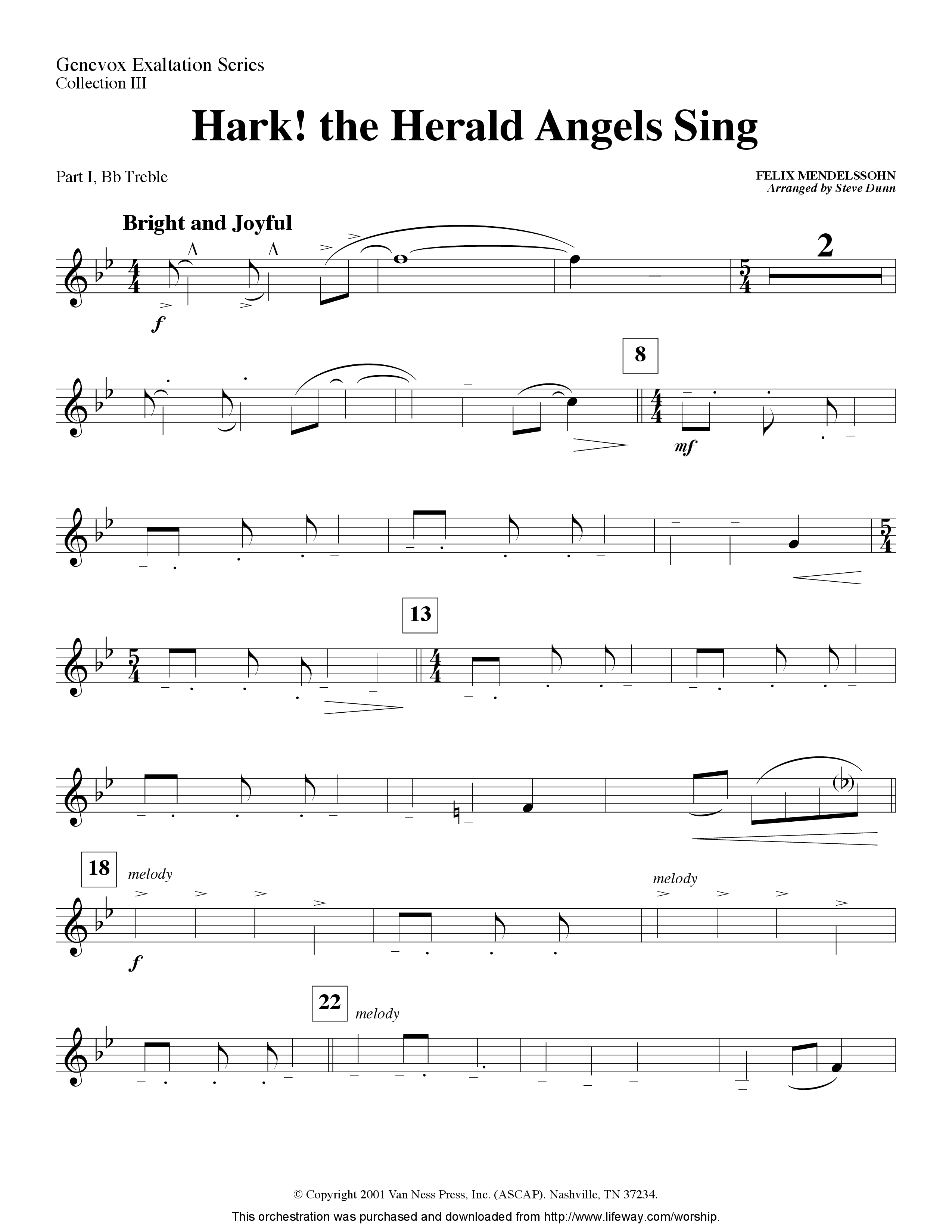 Hark The Herald Angels Sing (Instrumental) Part 1: Bb, C, Eb Treble (Lifeway Worship / Arr. Steve Dunn)