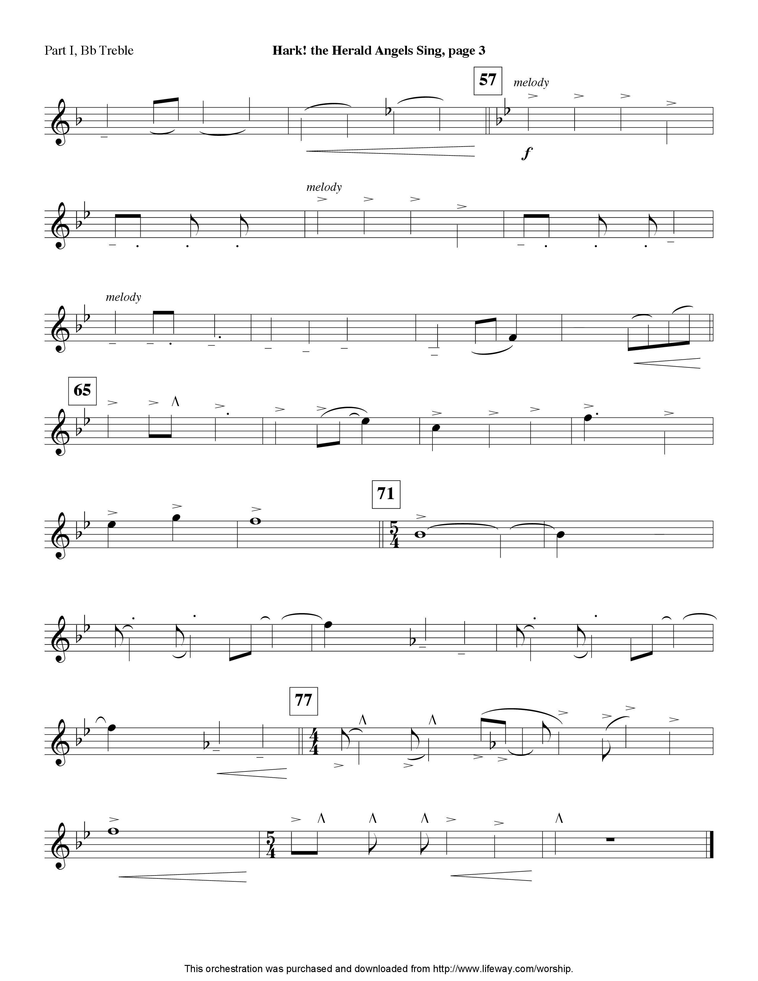 Hark The Herald Angels Sing (Instrumental) Part 1: Bb, C, Eb Treble (Lifeway Worship / Arr. Steve Dunn)