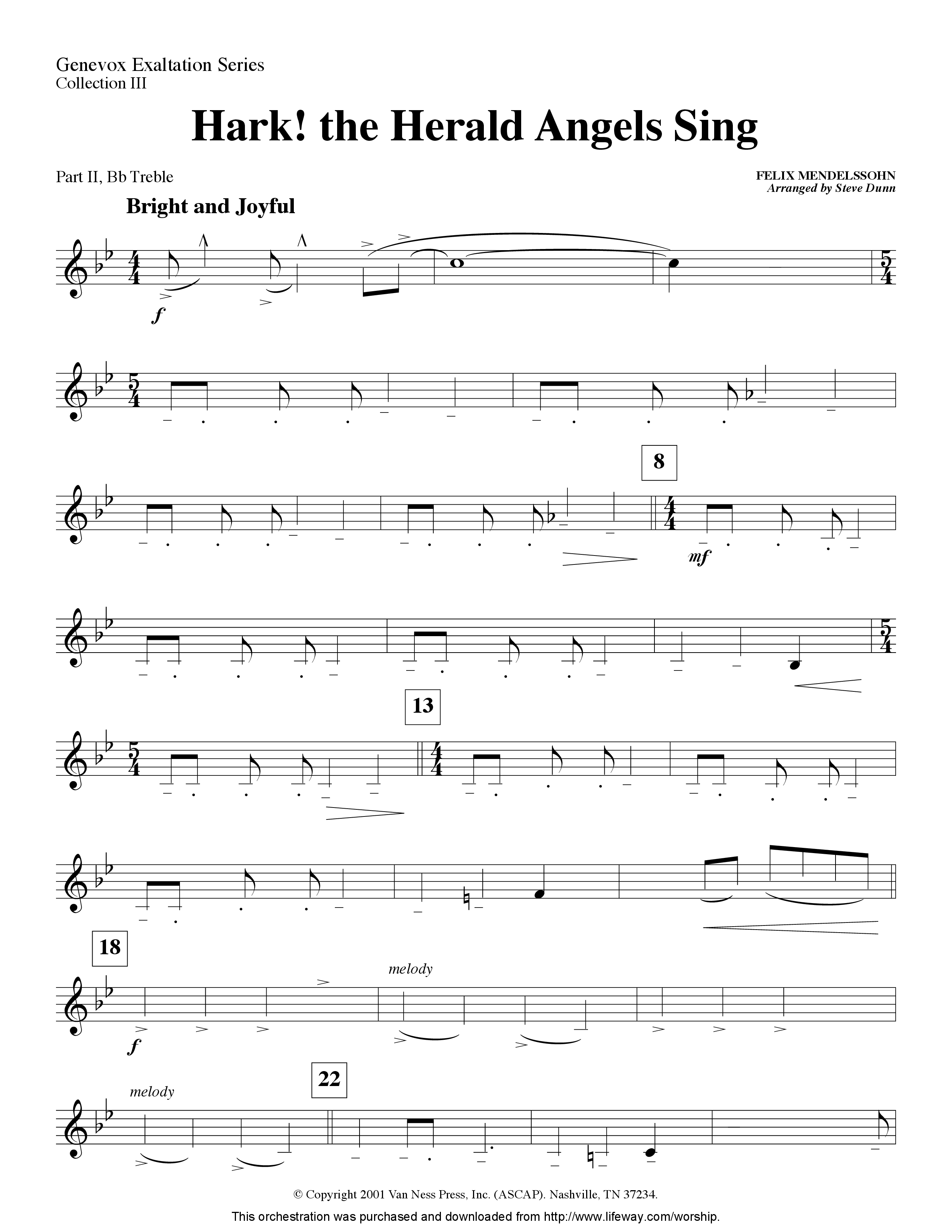 Hark The Herald Angels Sing (Instrumental) Part 2: Bb, C, Eb, F Treble (Lifeway Worship / Arr. Steve Dunn)
