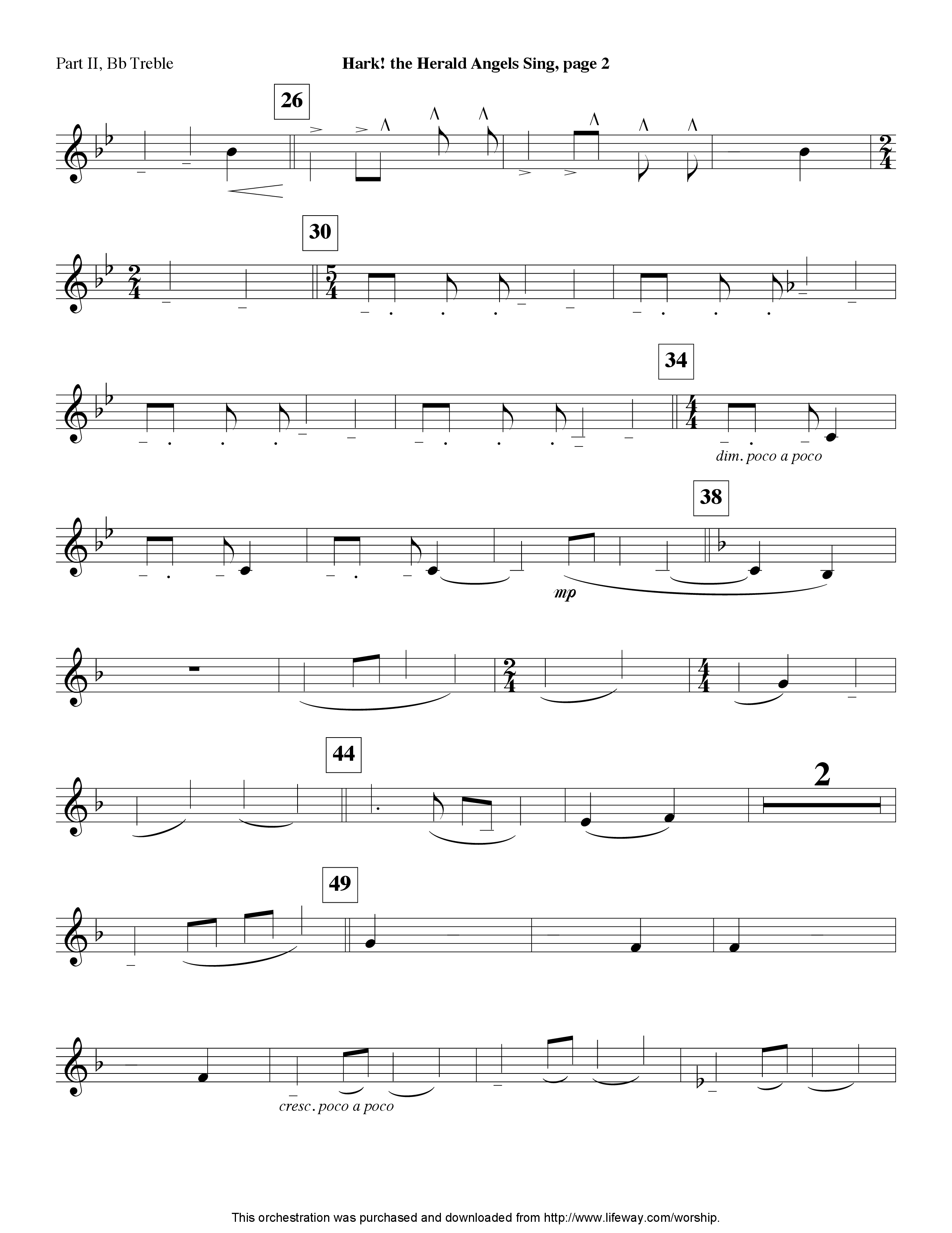 Hark The Herald Angels Sing (Instrumental) Part 2: Bb, C, Eb, F Treble (Lifeway Worship / Arr. Steve Dunn)