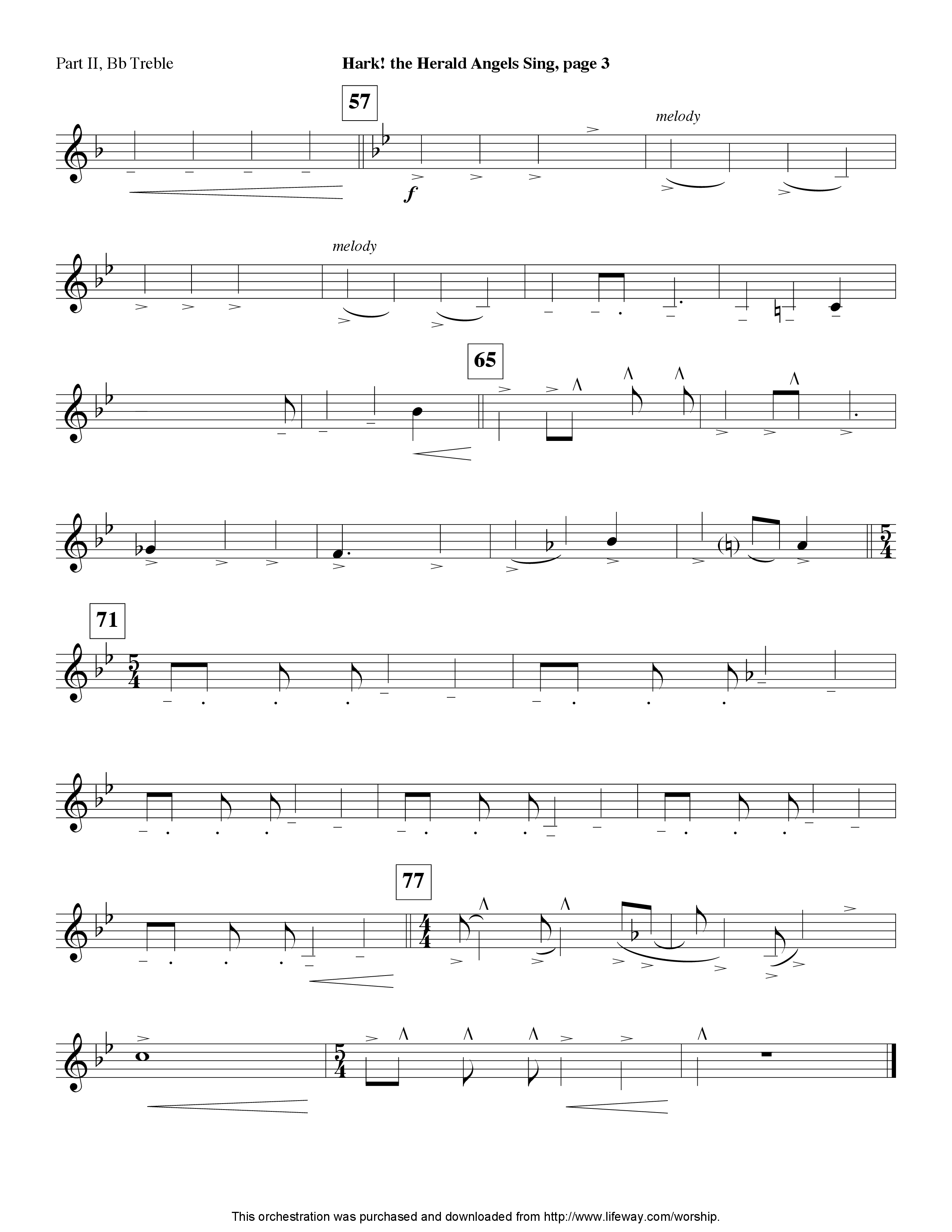 Hark The Herald Angels Sing (Instrumental) Part 2: Bb, C, Eb, F Treble (Lifeway Worship / Arr. Steve Dunn)