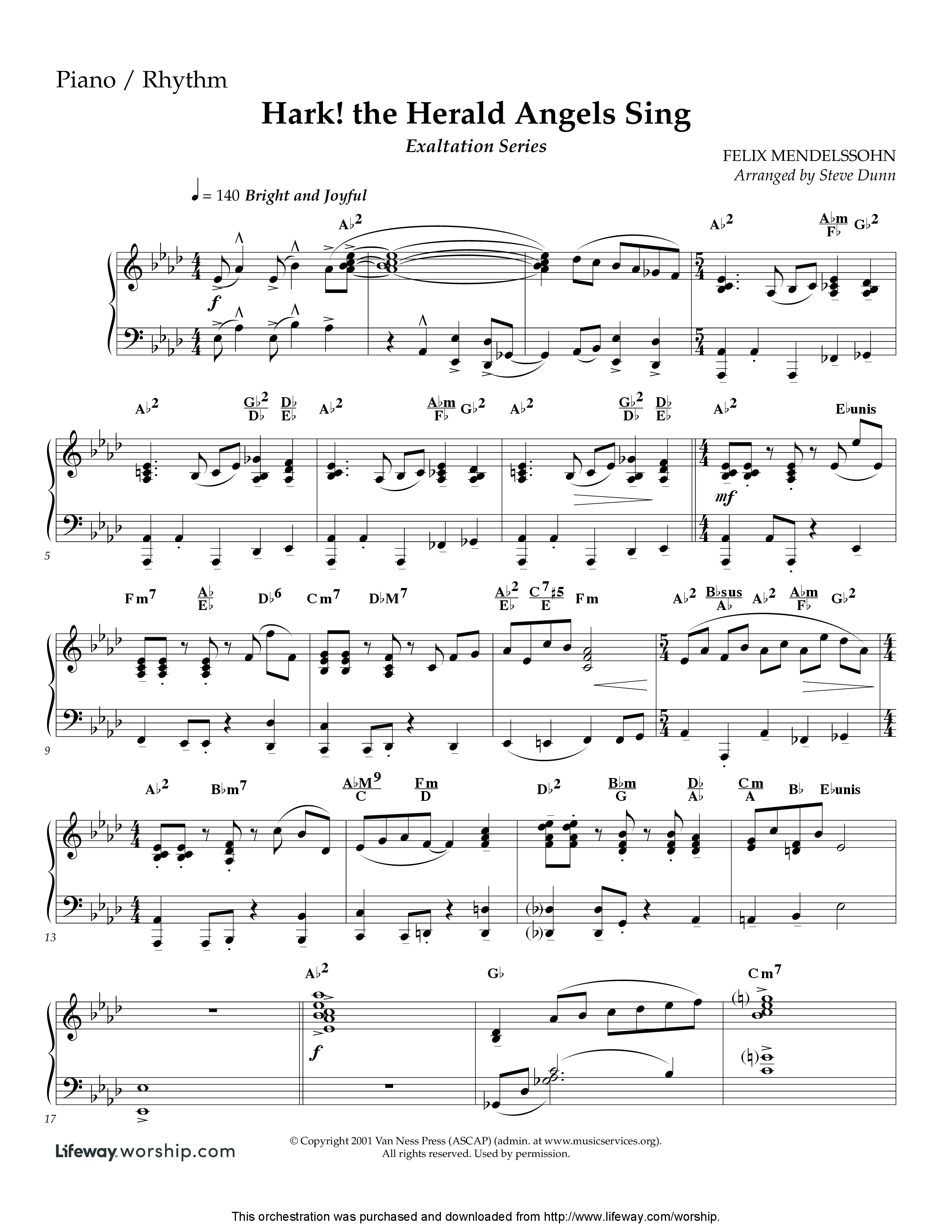 Hark The Herald Angels Sing (Instrumental) Piano Sheet (Lifeway Worship / Arr. Steve Dunn)