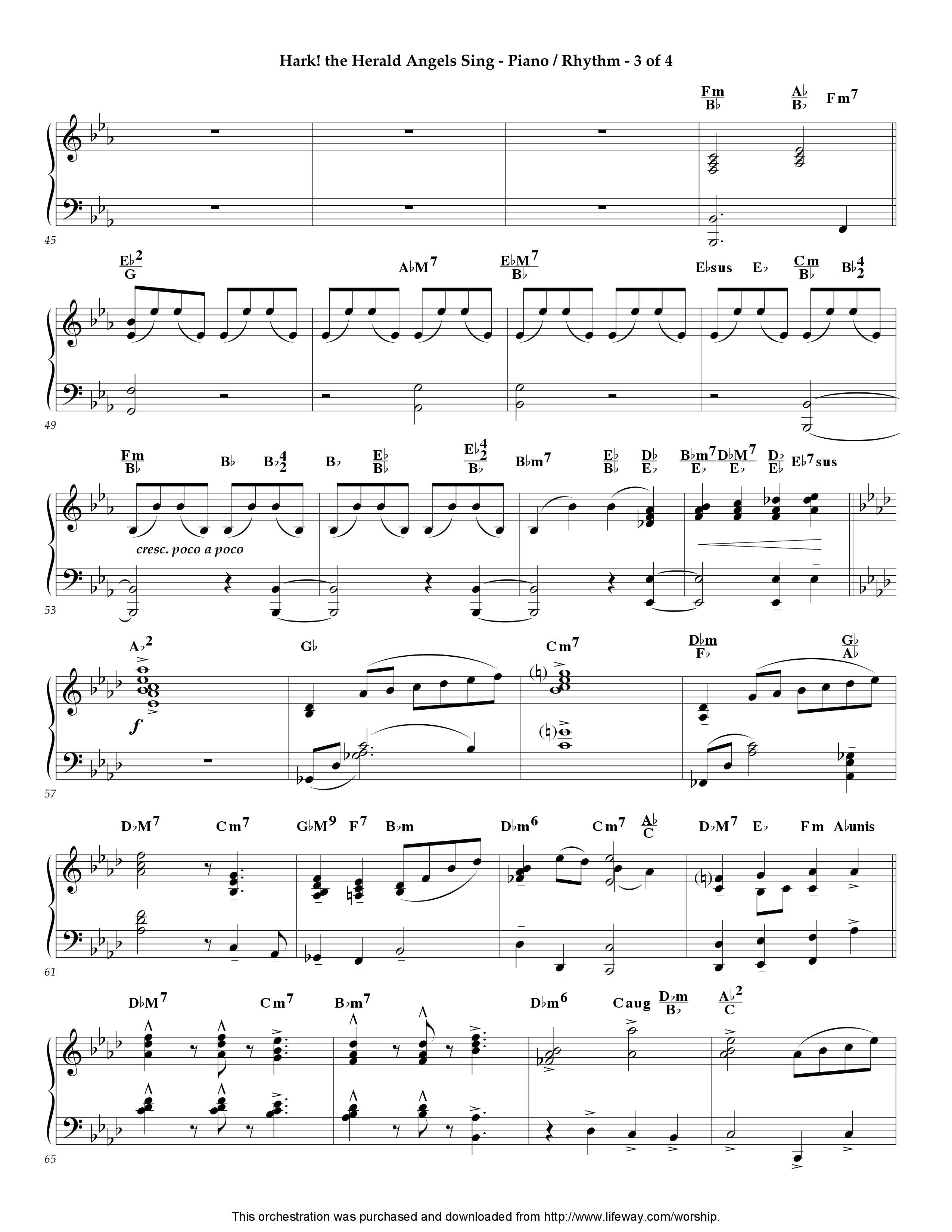 Hark The Herald Angels Sing (Instrumental) Piano Sheet (Lifeway Worship / Arr. Steve Dunn)