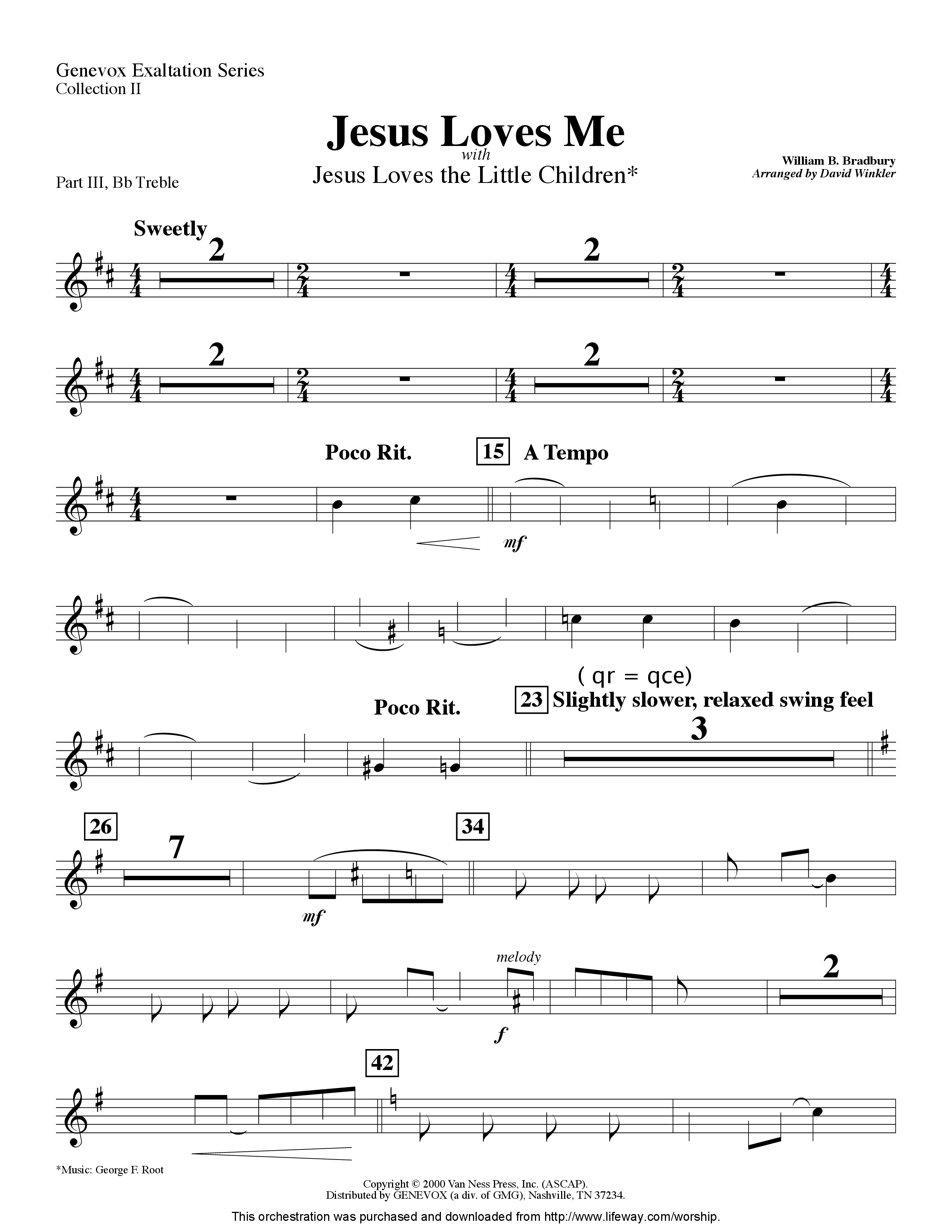 Jesus Love Me (with Jesus Love The Little Children) (Instrumental) Part 3: Bb, F Treble; Bass, Viola (Lifeway Worship / Arr. David Winkler)