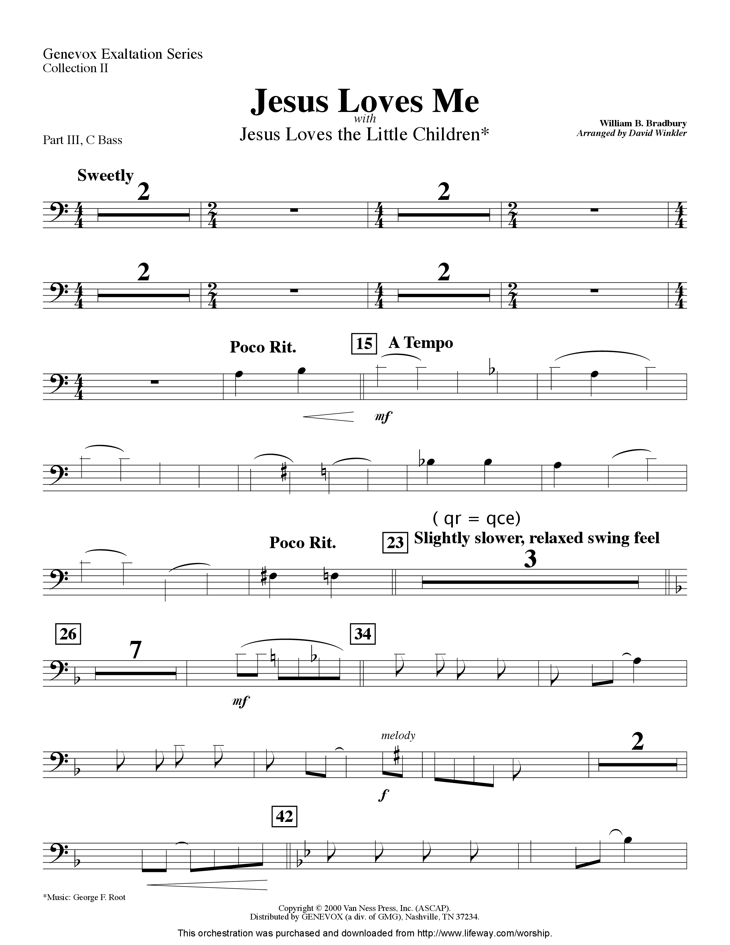 Jesus Love Me (with Jesus Love The Little Children) (Instrumental) Part 3: Bb, F Treble; Bass, Viola (Lifeway Worship / Arr. David Winkler)