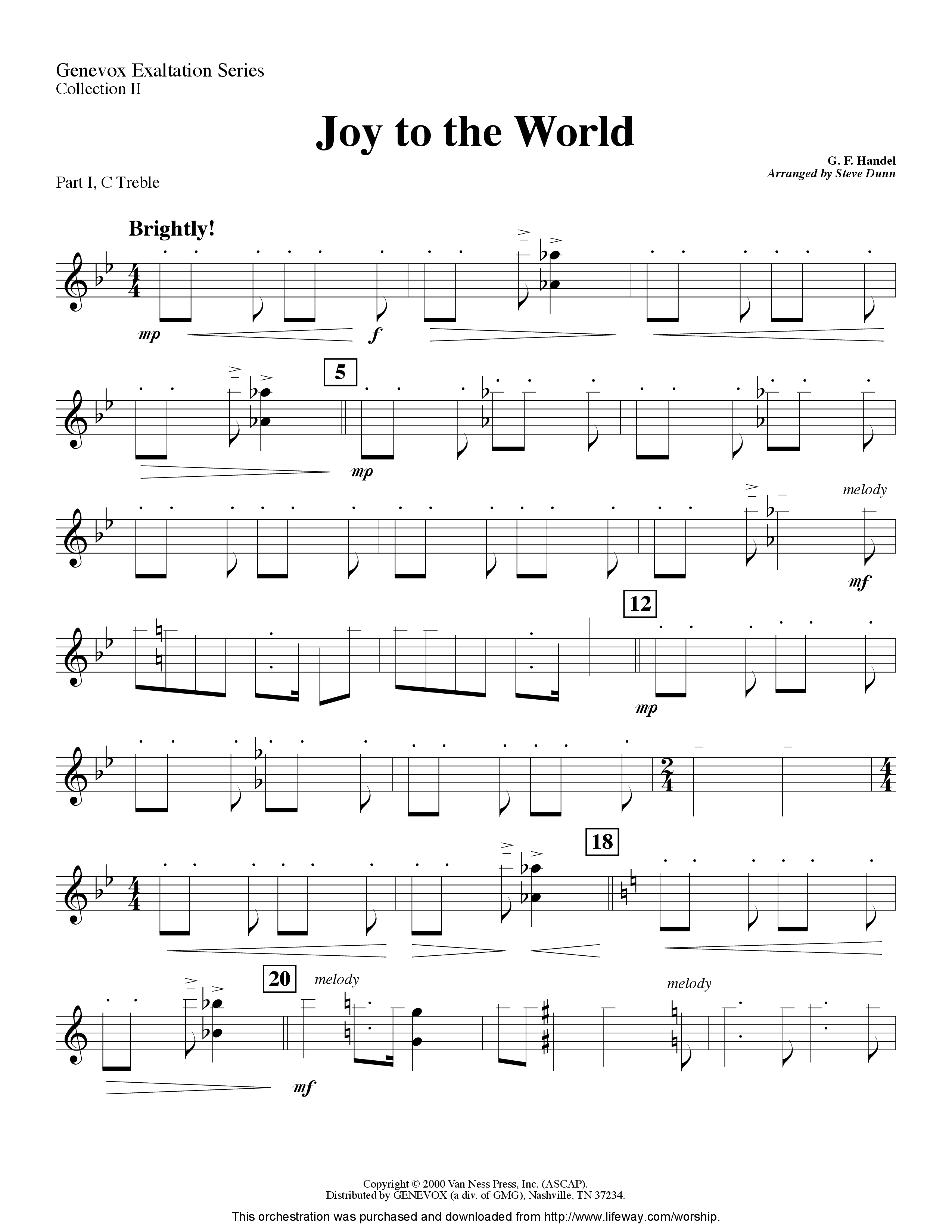 Joy To The World (Instrumental) Part 1: Bb, C, Eb Treble (Lifeway Worship / Arr. Steve Dunn)