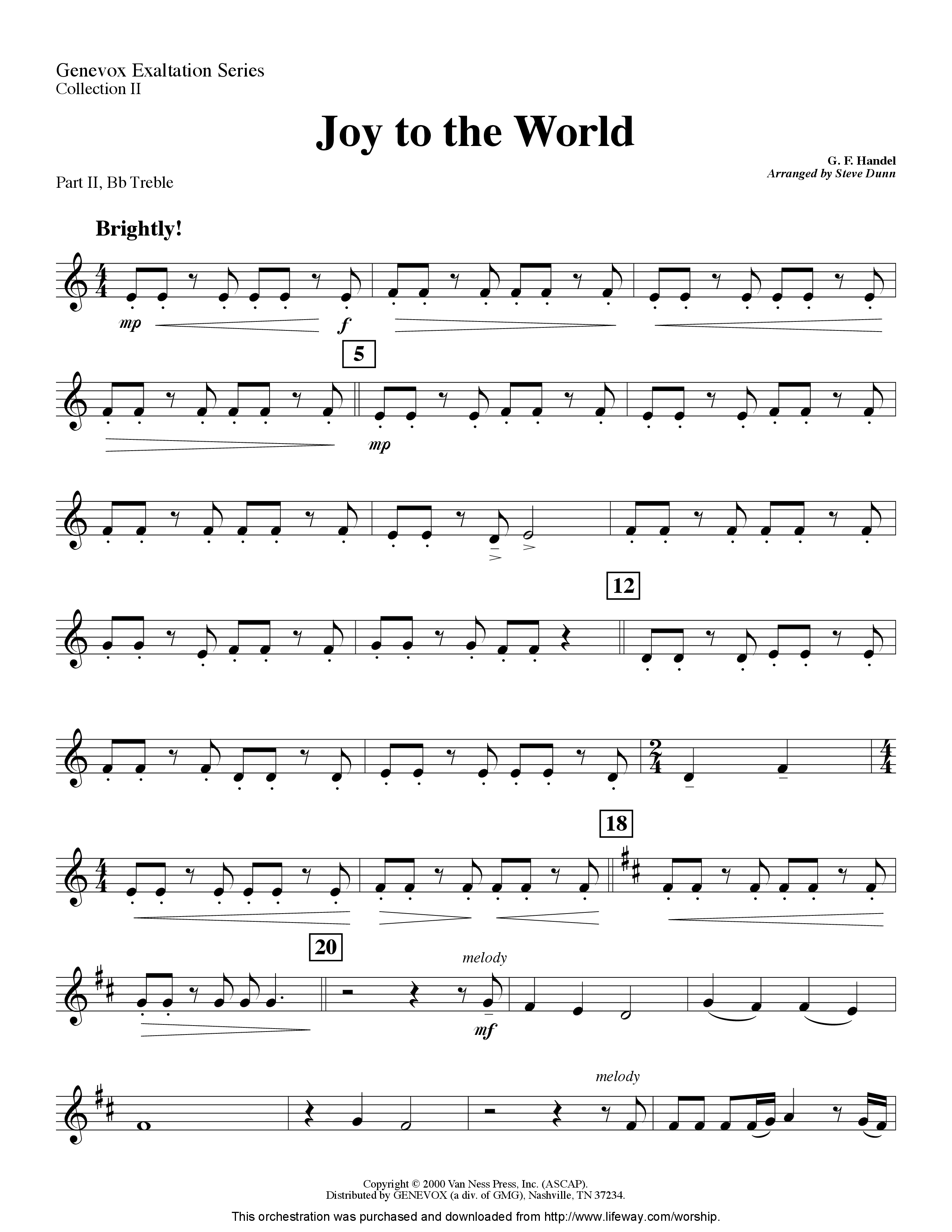 Joy To The World (Instrumental) Part 2: Bb, C, Eb, F Treble (Lifeway Worship / Arr. Steve Dunn)