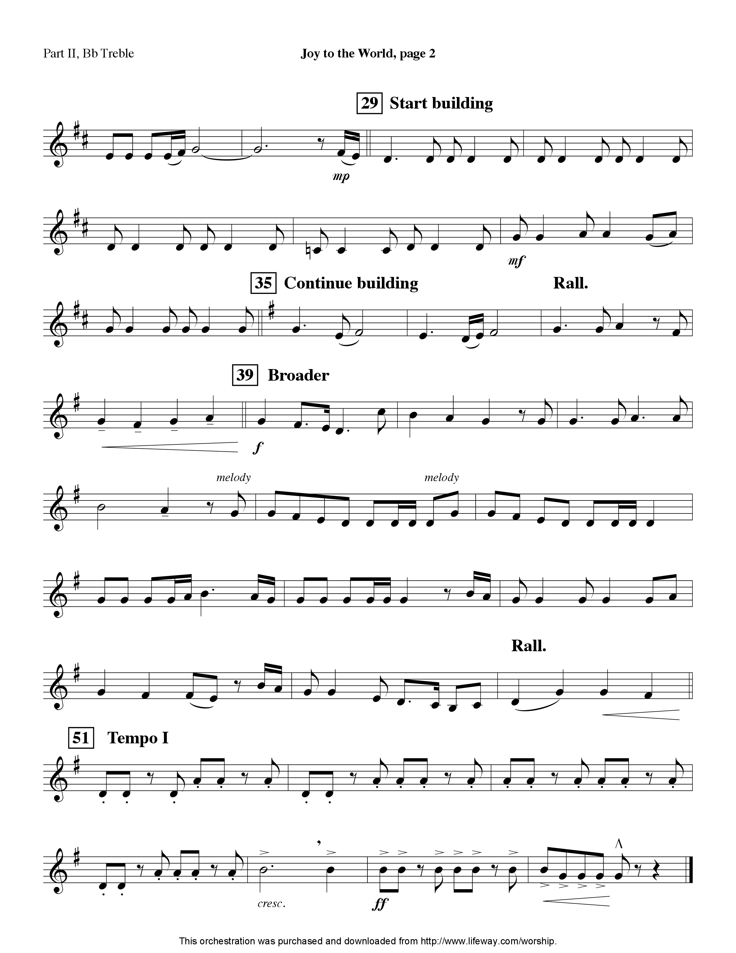 Joy To The World (Instrumental) Part 2: Bb, C, Eb, F Treble (Lifeway Worship / Arr. Steve Dunn)