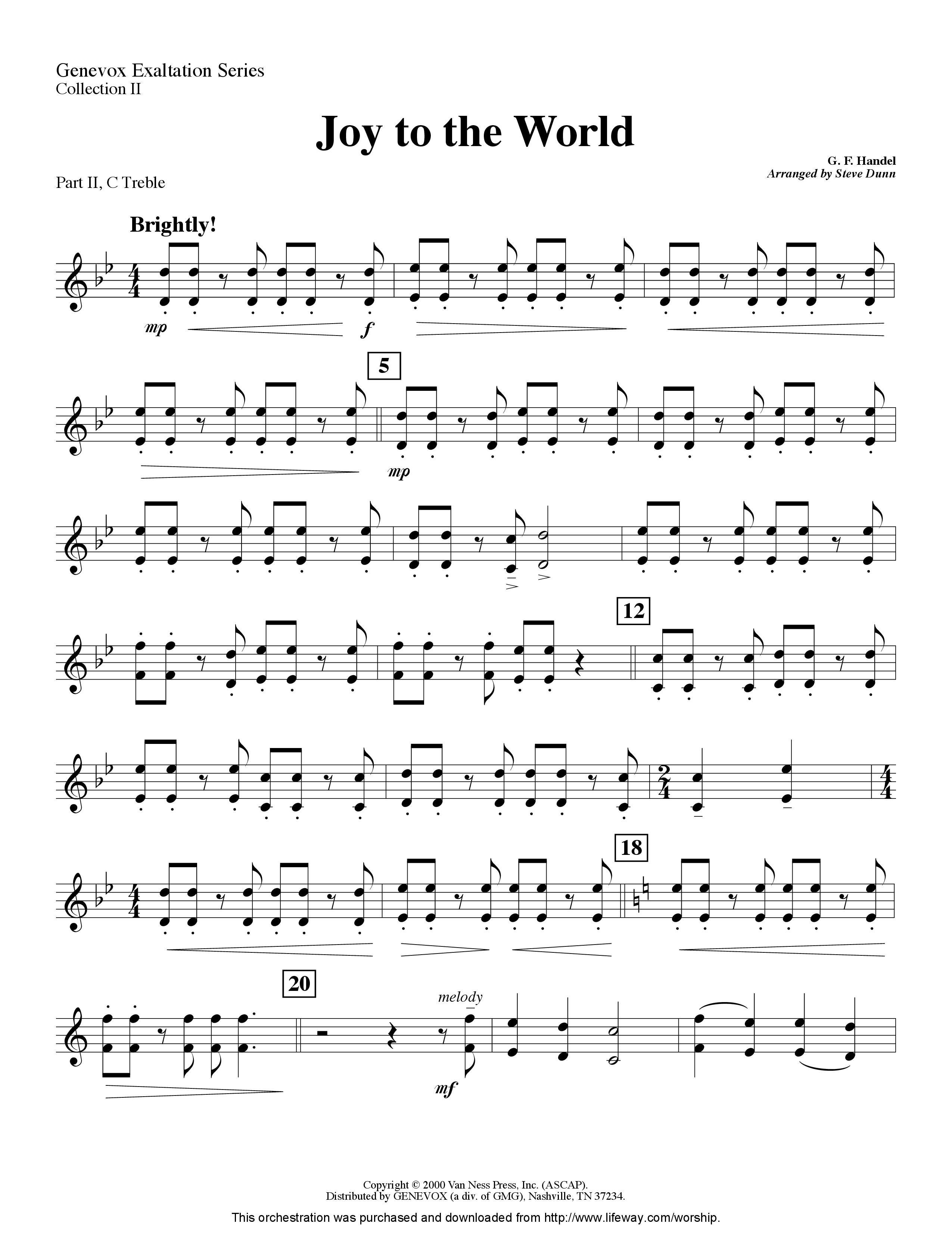 Joy To The World (Instrumental) Part 2: Bb, C, Eb, F Treble (Lifeway Worship / Arr. Steve Dunn)