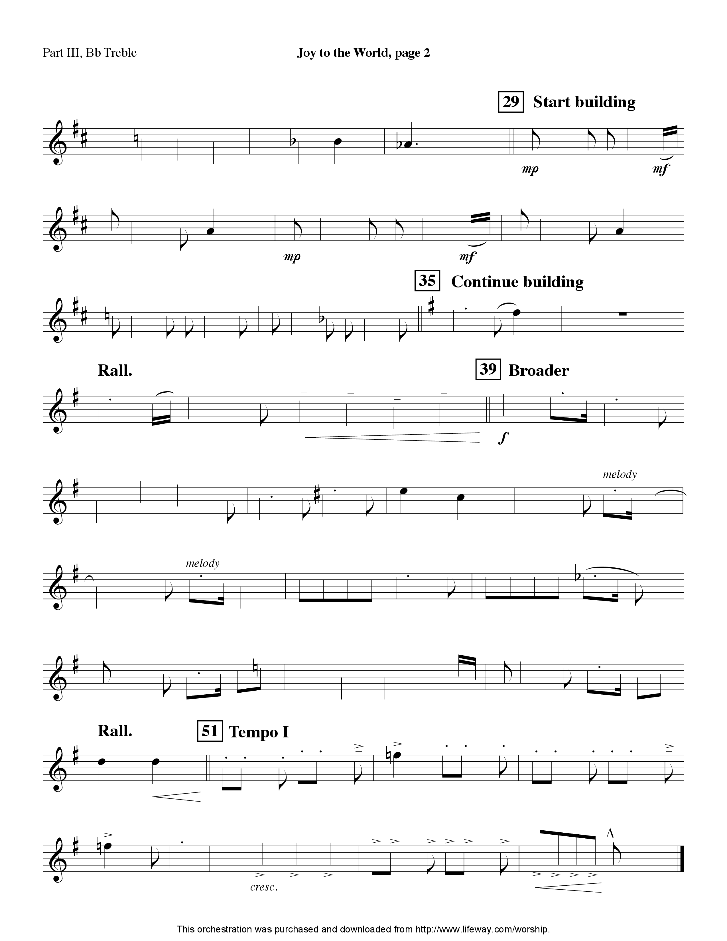 Joy To The World (Instrumental) Part 3: Bb, F Treble; Bass, Viola (Lifeway Worship / Arr. Steve Dunn)