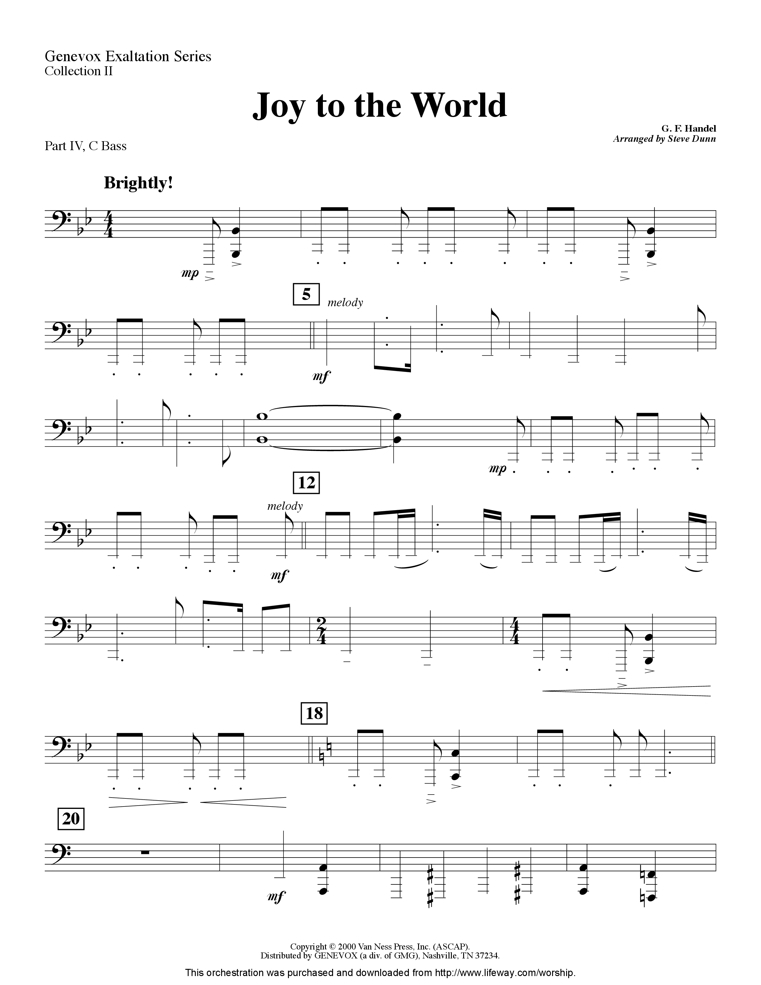 Joy To The World (Instrumental) Part 4: Bb, Eb Treble, C Bass (Lifeway Worship / Arr. Steve Dunn)
