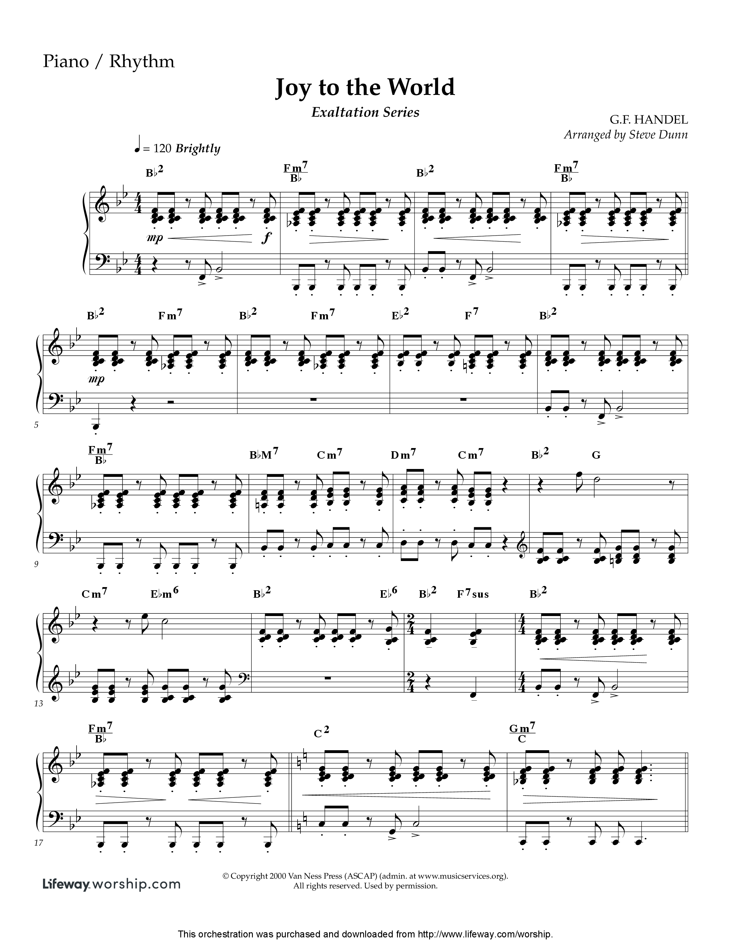 Joy To The World (Instrumental) Piano Sheet (Lifeway Worship / Arr. Steve Dunn)