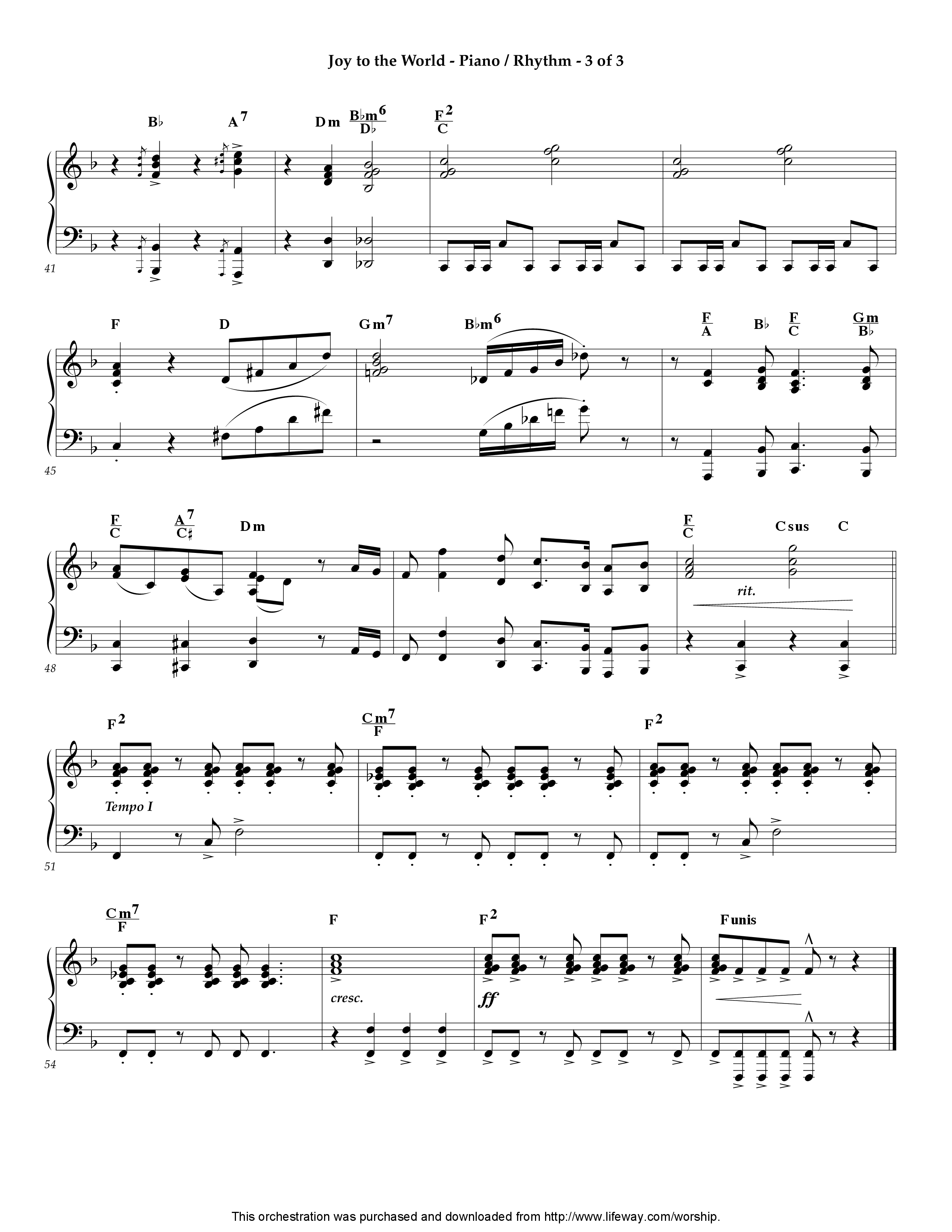 Joy To The World (Instrumental) Piano Sheet (Lifeway Worship / Arr. Steve Dunn)