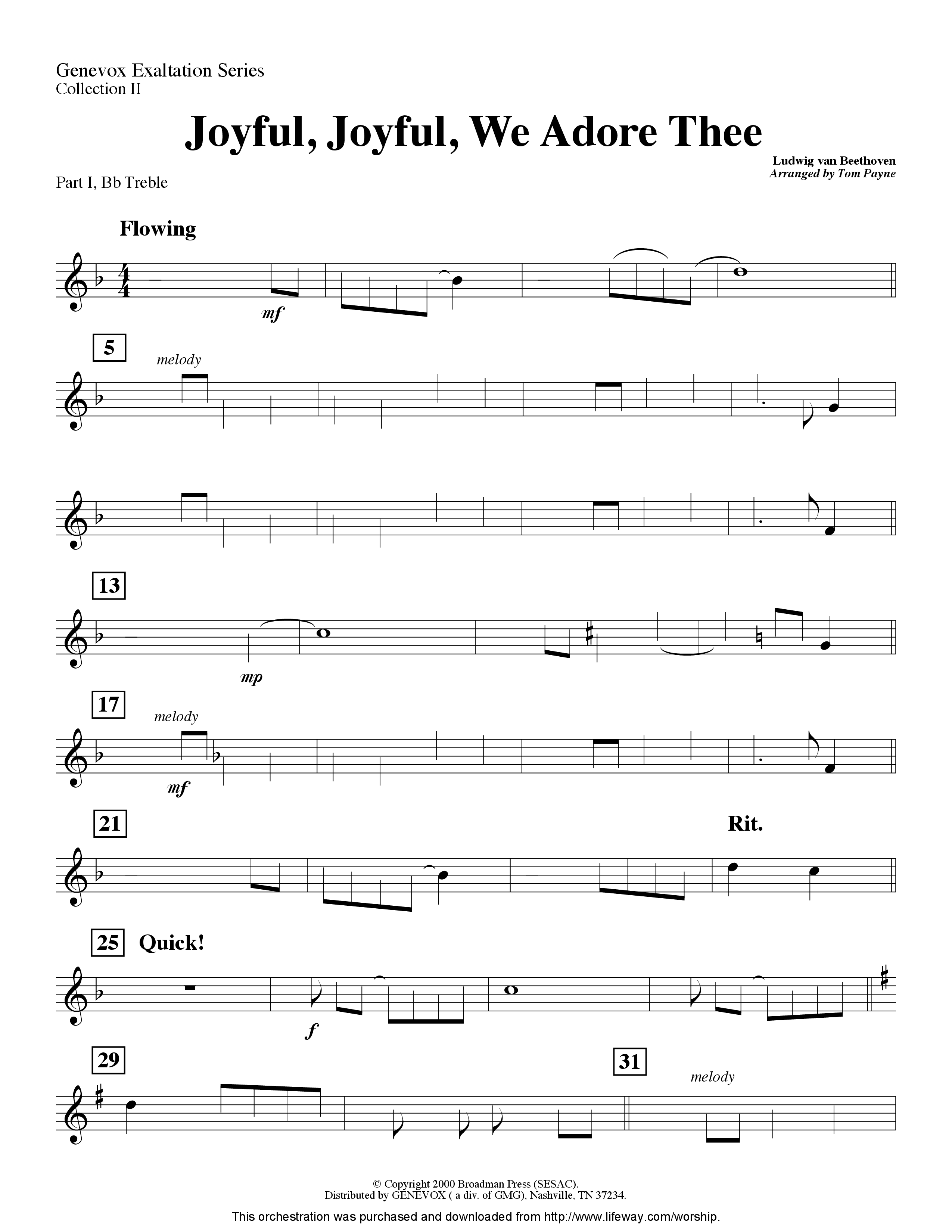 Joyful Joyful We Adore Thee (Instrumental) Part 1: Bb, C, Eb Treble (Lifeway Worship / Arr. Tom Payne)