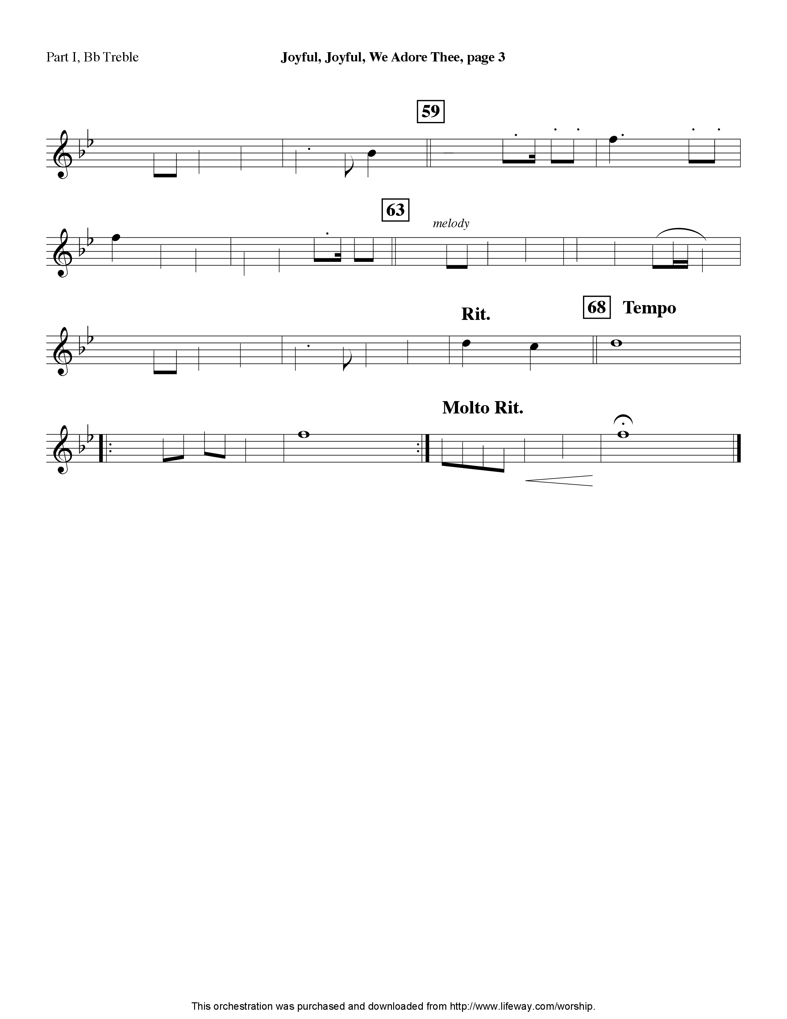 Joyful Joyful We Adore Thee (Instrumental) Part 1: Bb, C, Eb Treble (Lifeway Worship / Arr. Tom Payne)