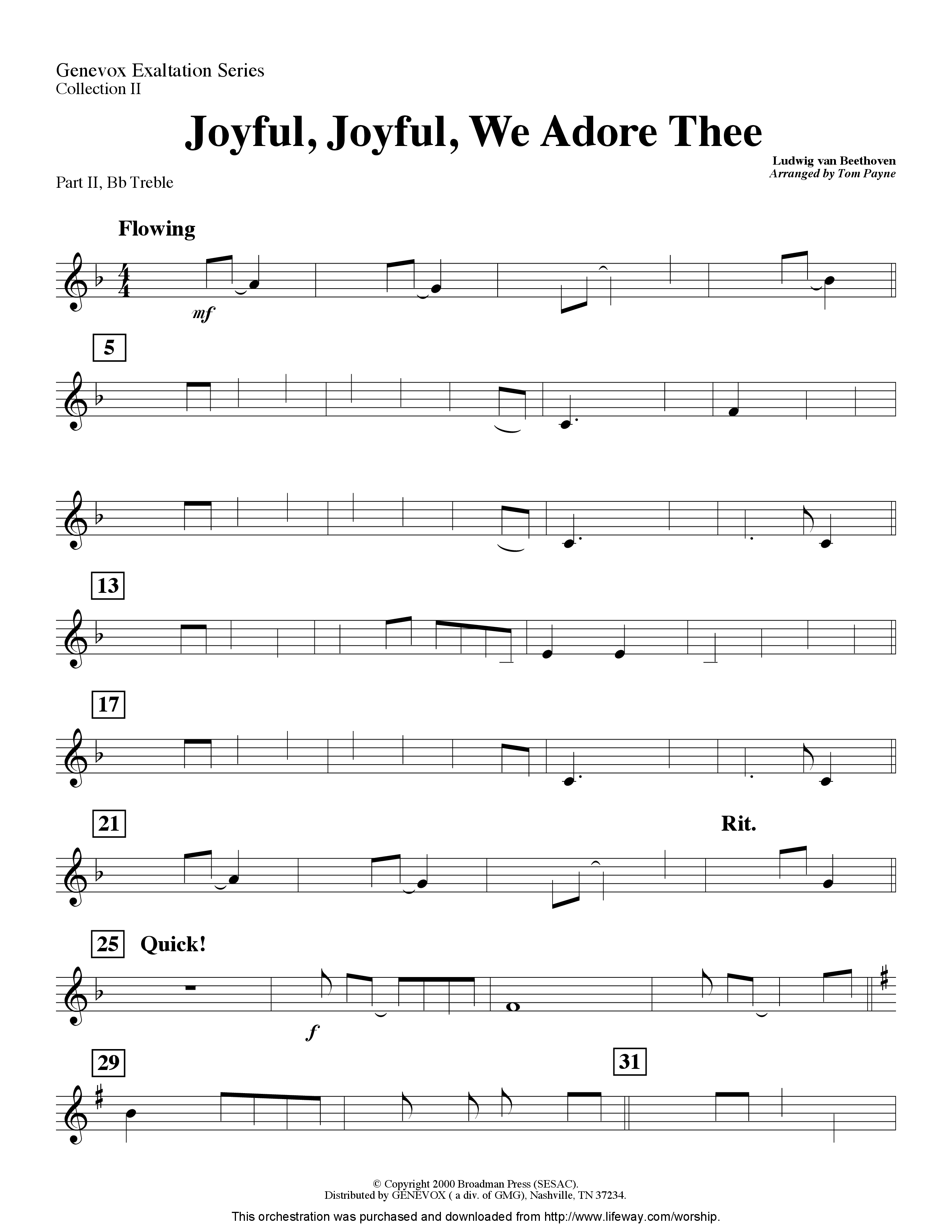 Joyful Joyful We Adore Thee (Instrumental) Part 2: Bb, C, Eb, F Treble (Lifeway Worship / Arr. Tom Payne)