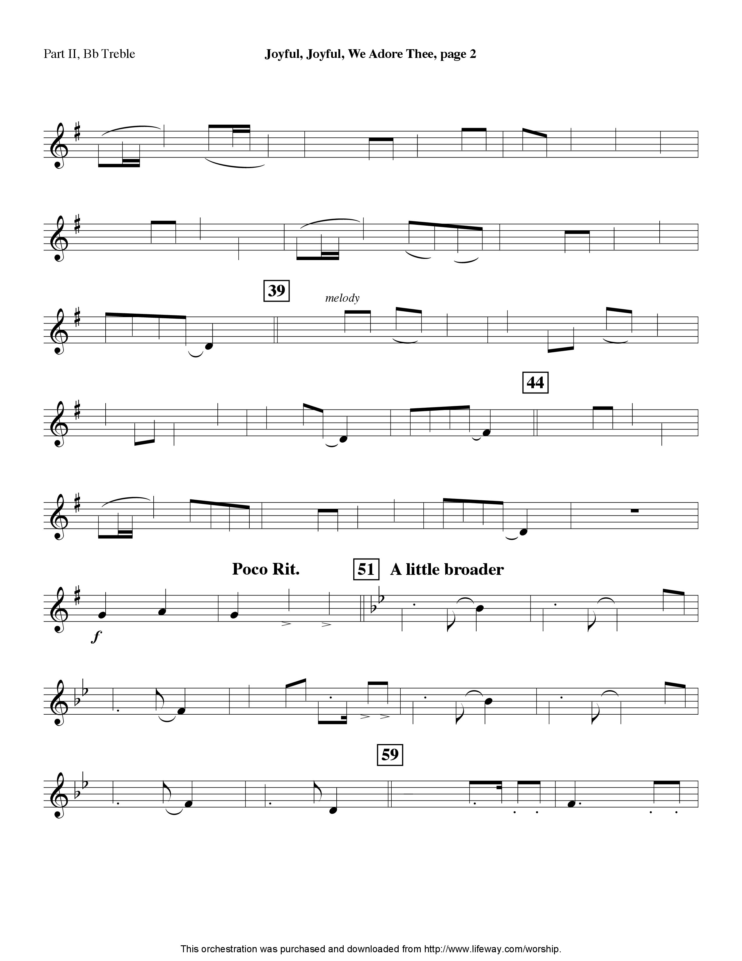 Joyful Joyful We Adore Thee (Instrumental) Part 2: Bb, C, Eb, F Treble (Lifeway Worship / Arr. Tom Payne)