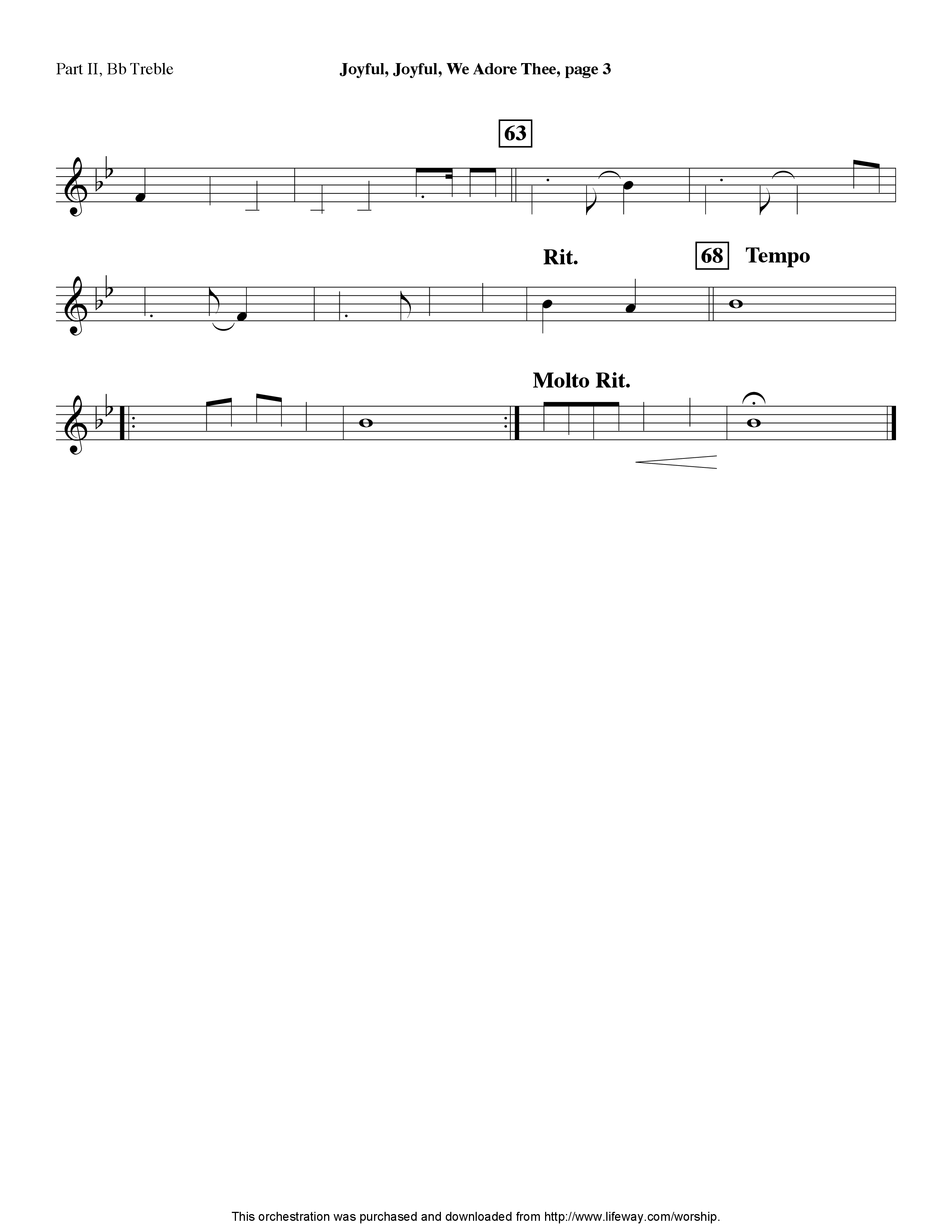 Joyful Joyful We Adore Thee (Instrumental) Part 2: Bb, C, Eb, F Treble (Lifeway Worship / Arr. Tom Payne)