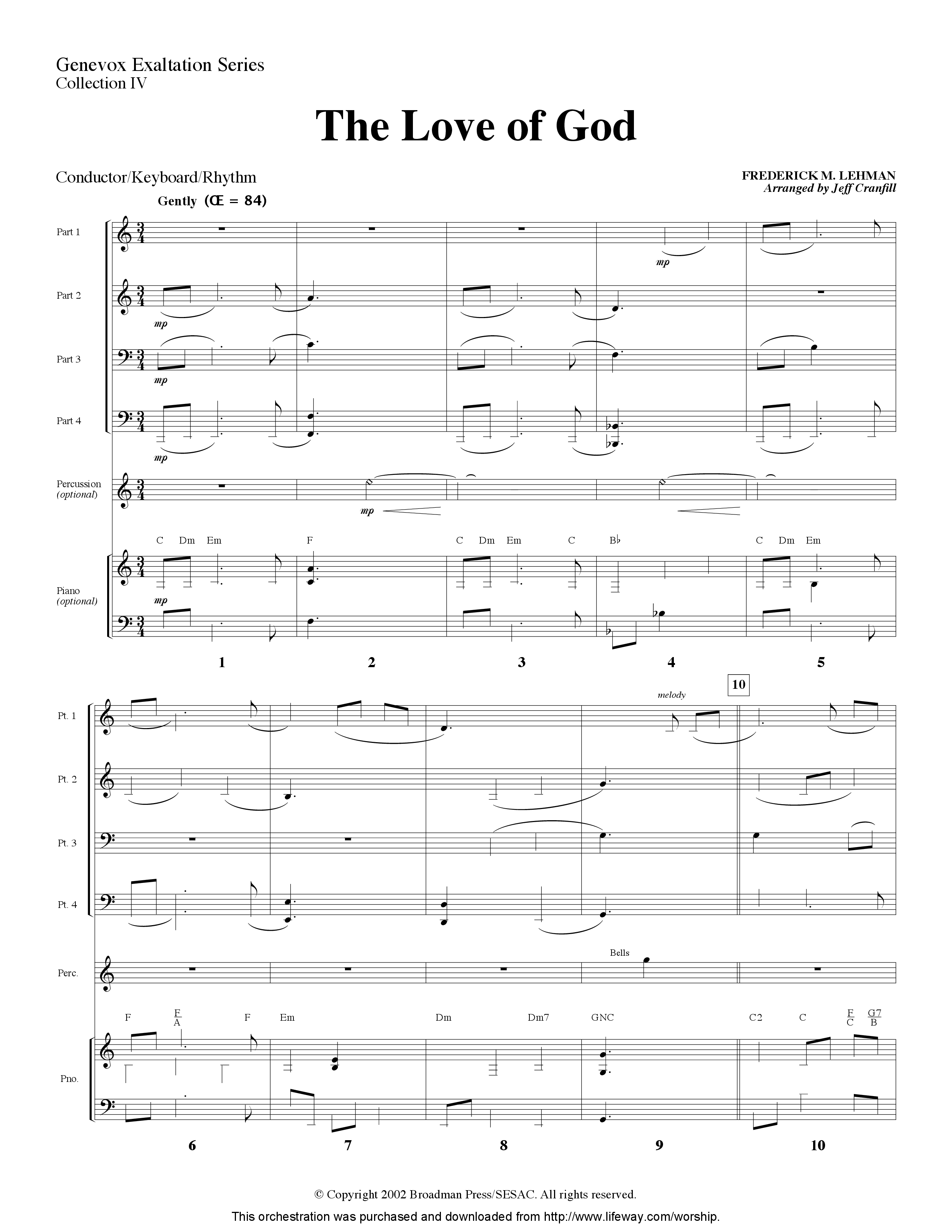 The Love Of God (Instrumental) Conductor's Score (Lifeway Worship / Arr. Jeff Cranfill)