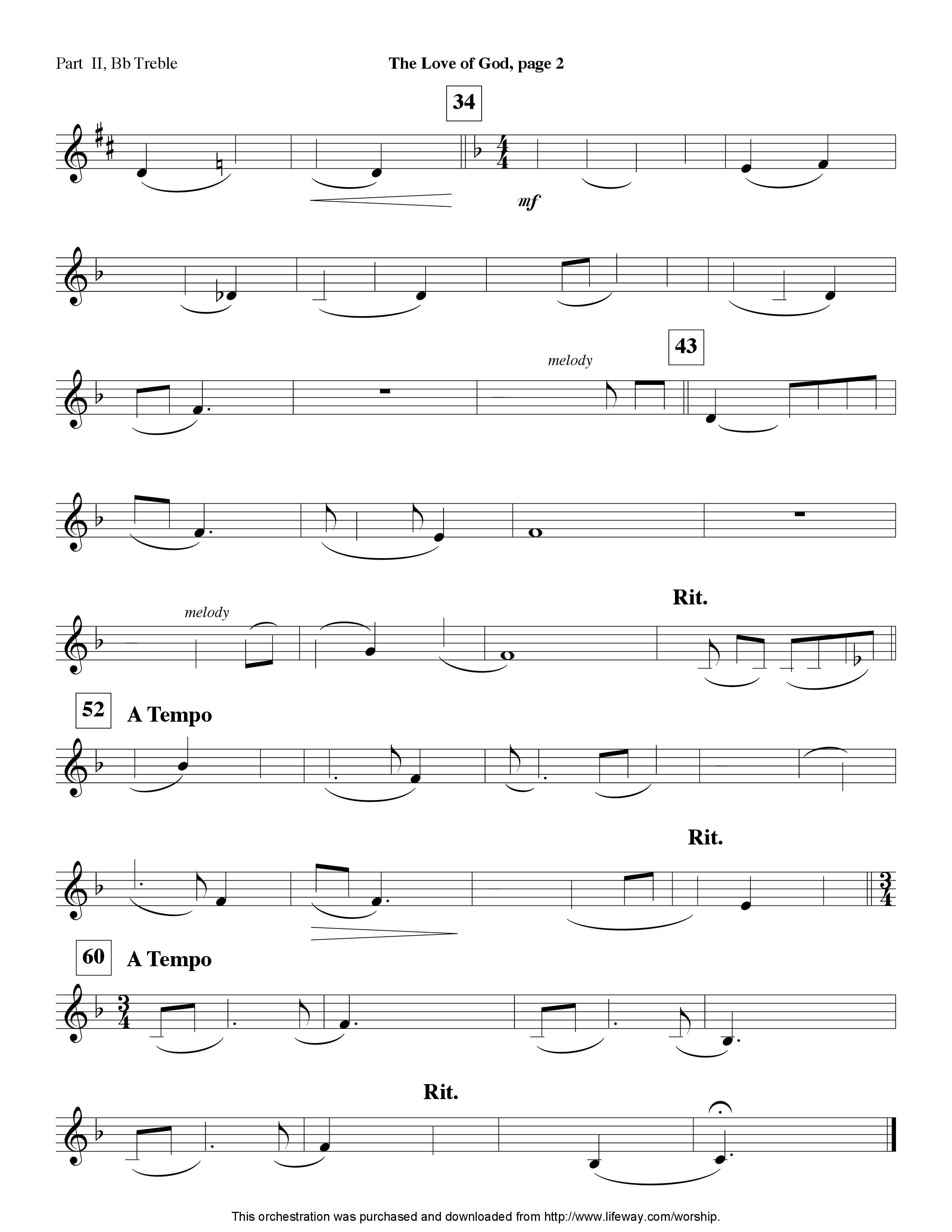 The Love Of God (Instrumental) Part 2: Bb, C, Eb, F Treble (Lifeway Worship / Arr. Jeff Cranfill)