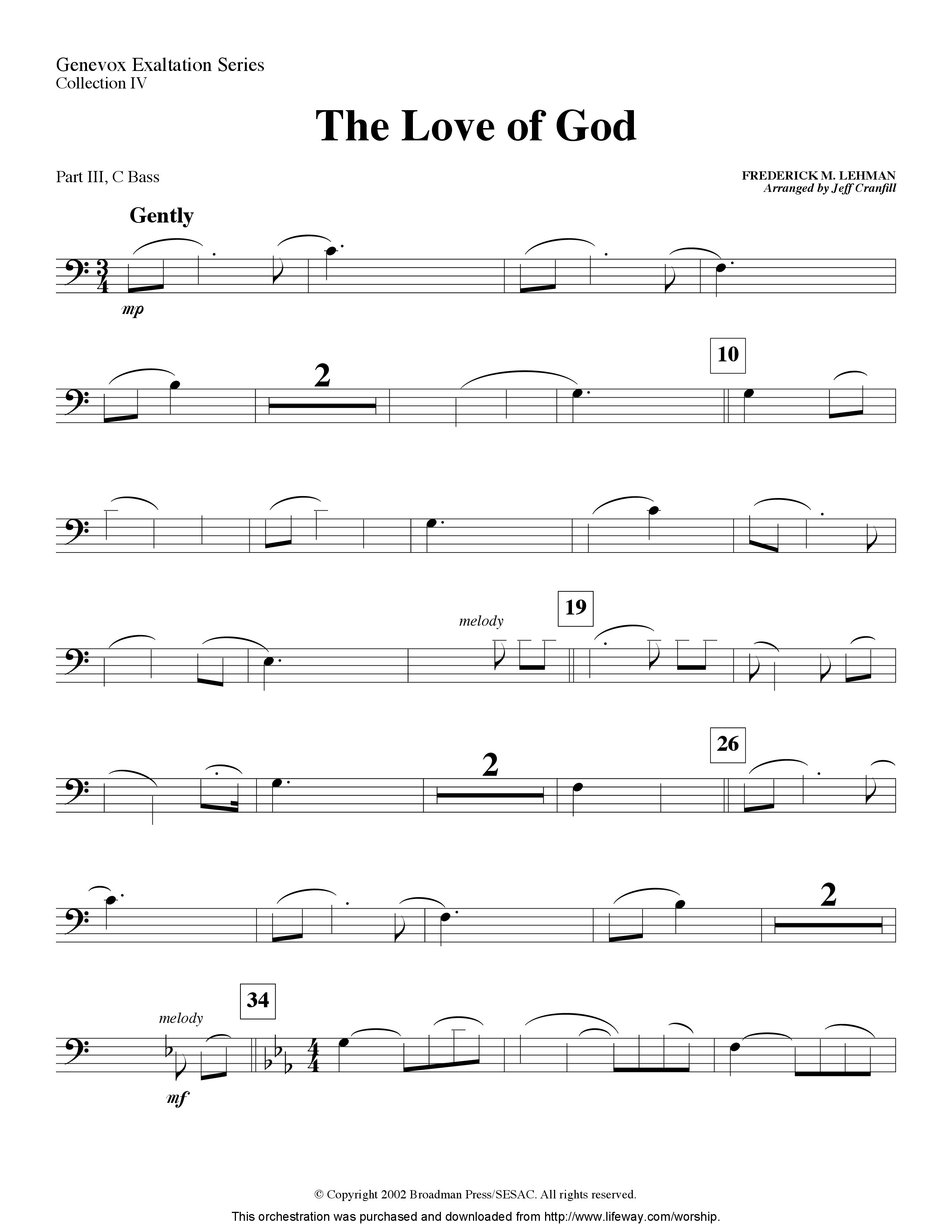 The Love Of God (Instrumental) Part 3: Bb, F Treble; Bass, Viola (Lifeway Worship / Arr. Jeff Cranfill)
