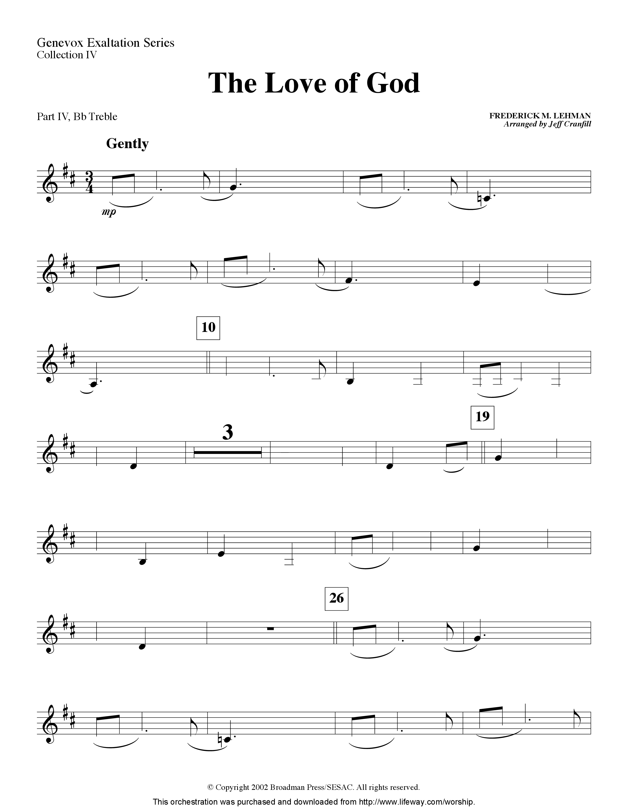 The Love Of God (Instrumental) Part 4: Bb, Eb Treble, C Bass (Lifeway Worship / Arr. Jeff Cranfill)