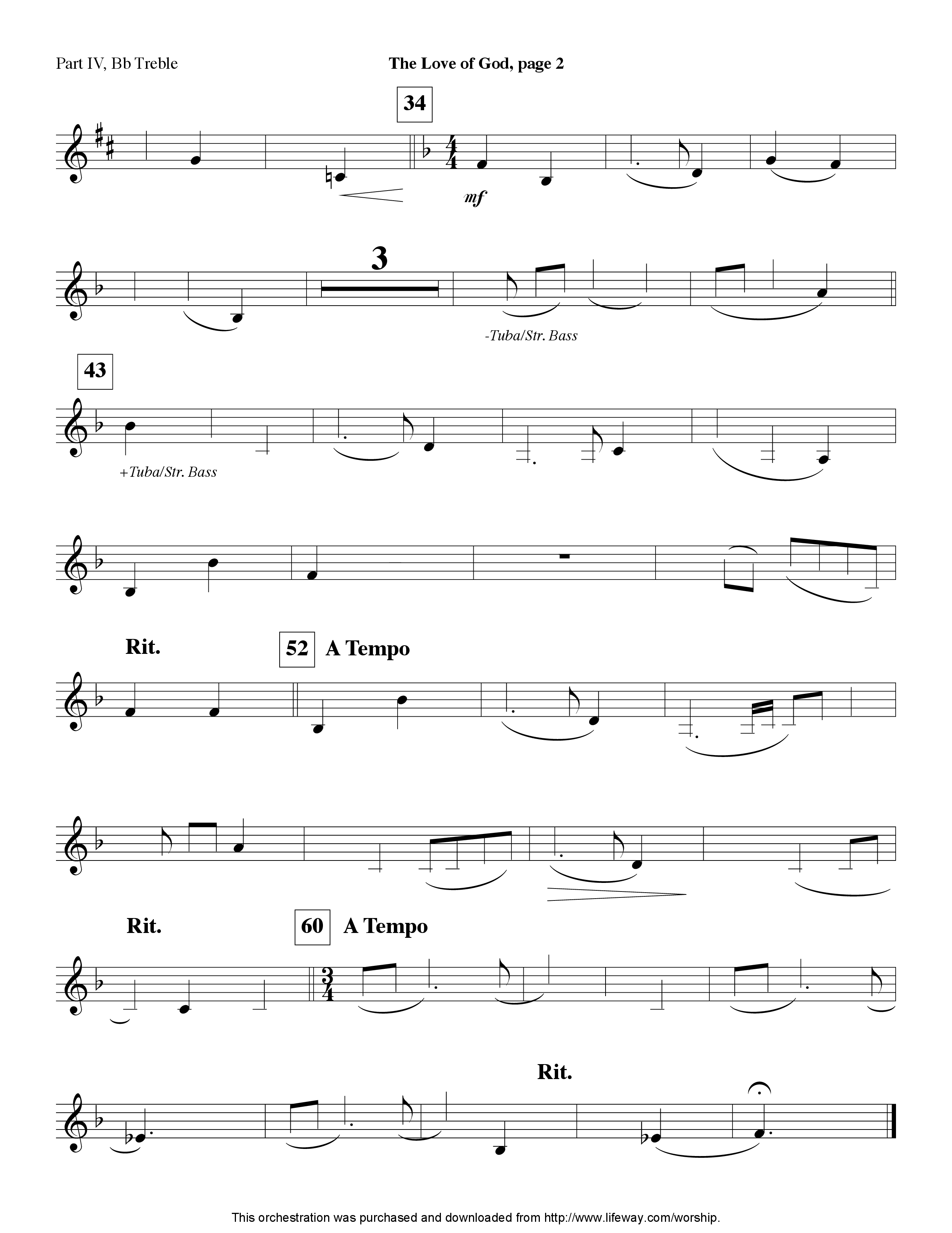 The Love Of God (Instrumental) Part 4: Bb, Eb Treble, C Bass (Lifeway Worship / Arr. Jeff Cranfill)