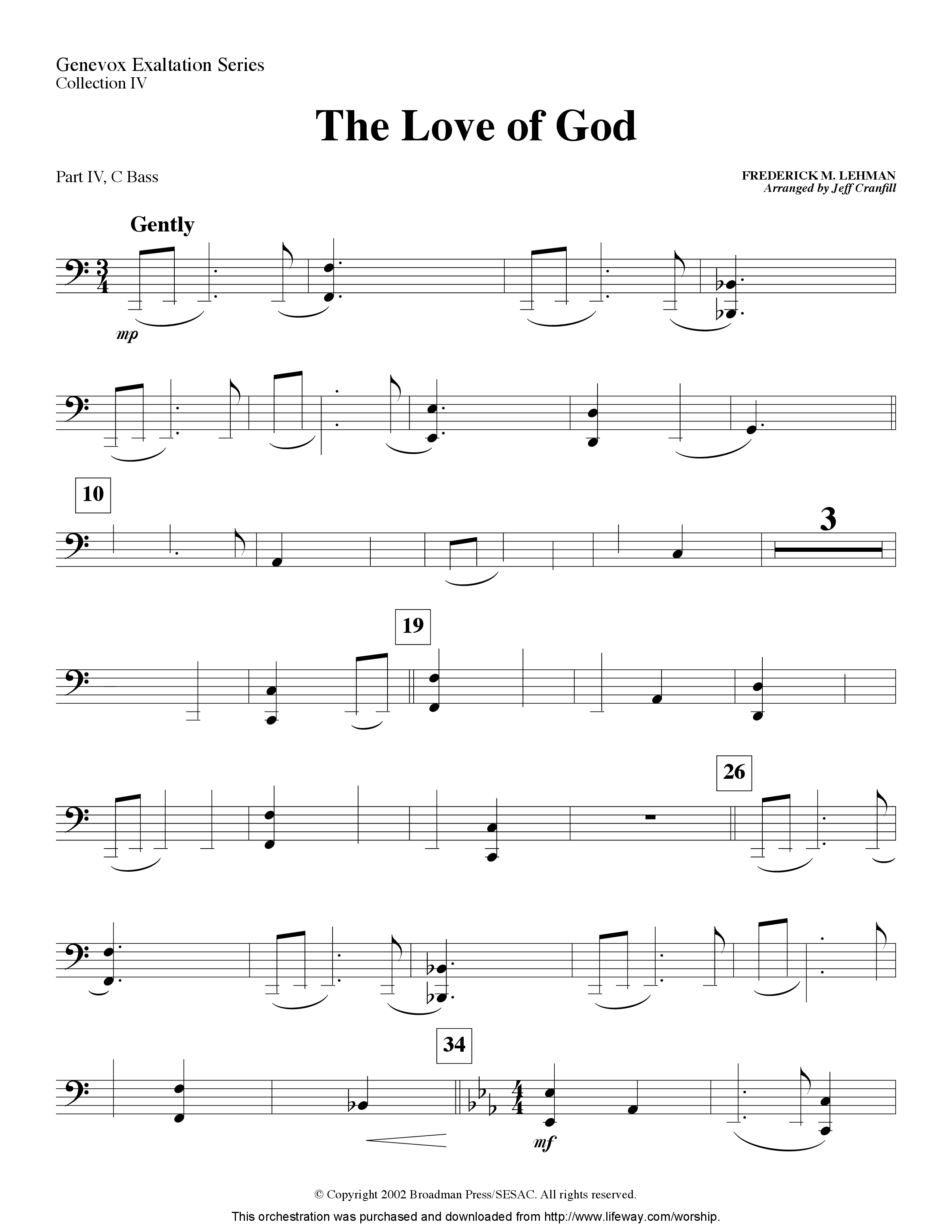 The Love Of God (Instrumental) Part 4: Bb, Eb Treble, C Bass (Lifeway Worship / Arr. Jeff Cranfill)