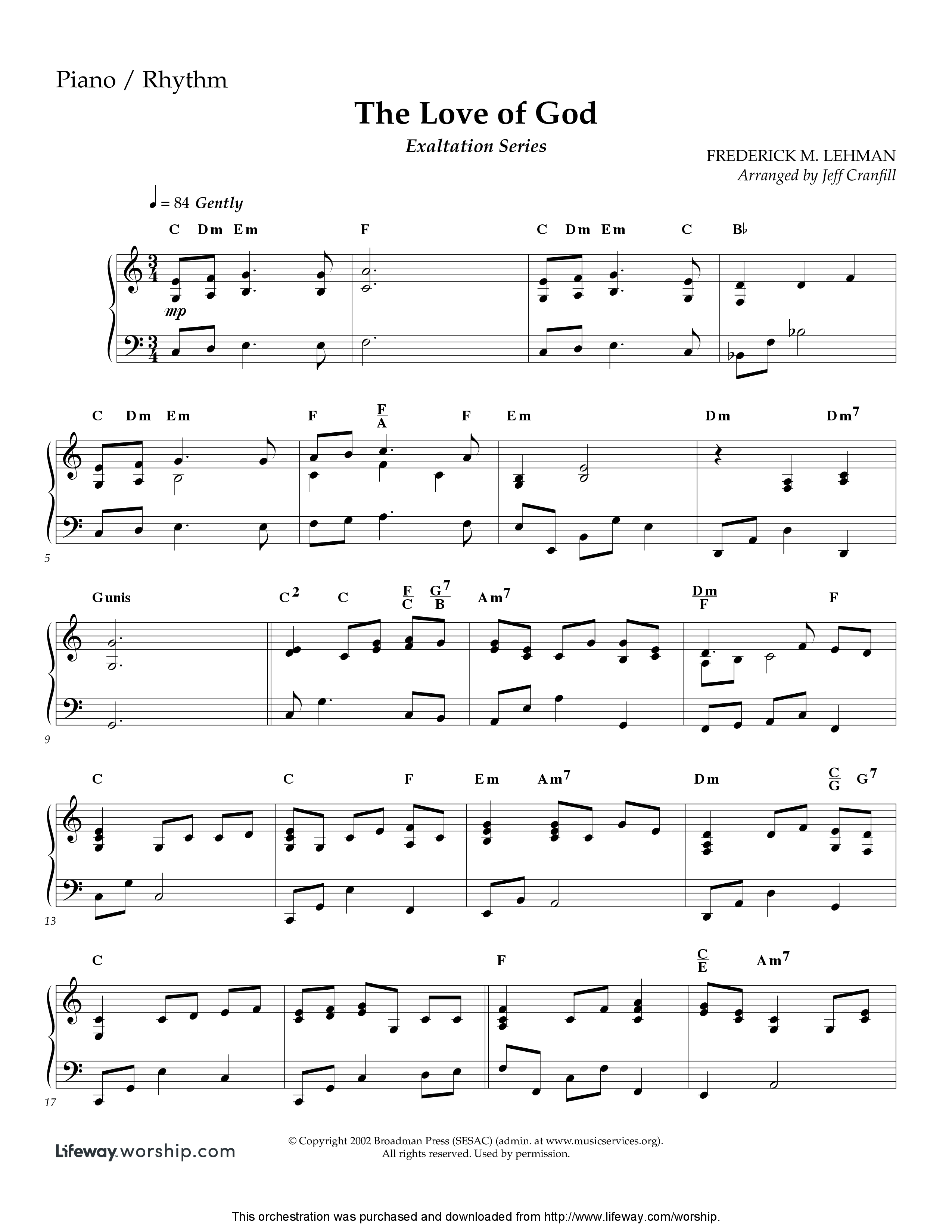 The Love Of God (Instrumental) Piano Sheet (Lifeway Worship / Arr. Jeff Cranfill)
