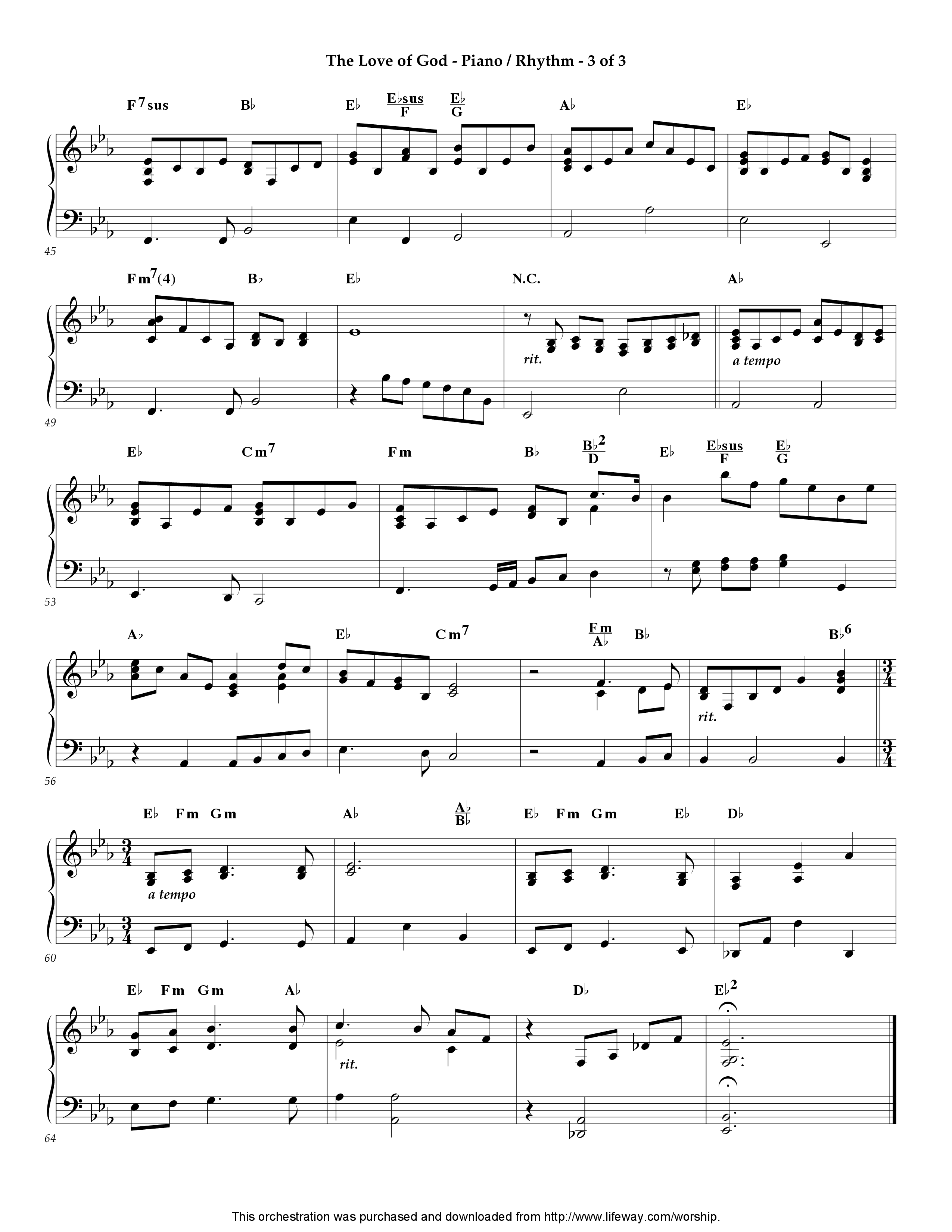 The Love Of God (Instrumental) Piano Sheet (Lifeway Worship / Arr. Jeff Cranfill)