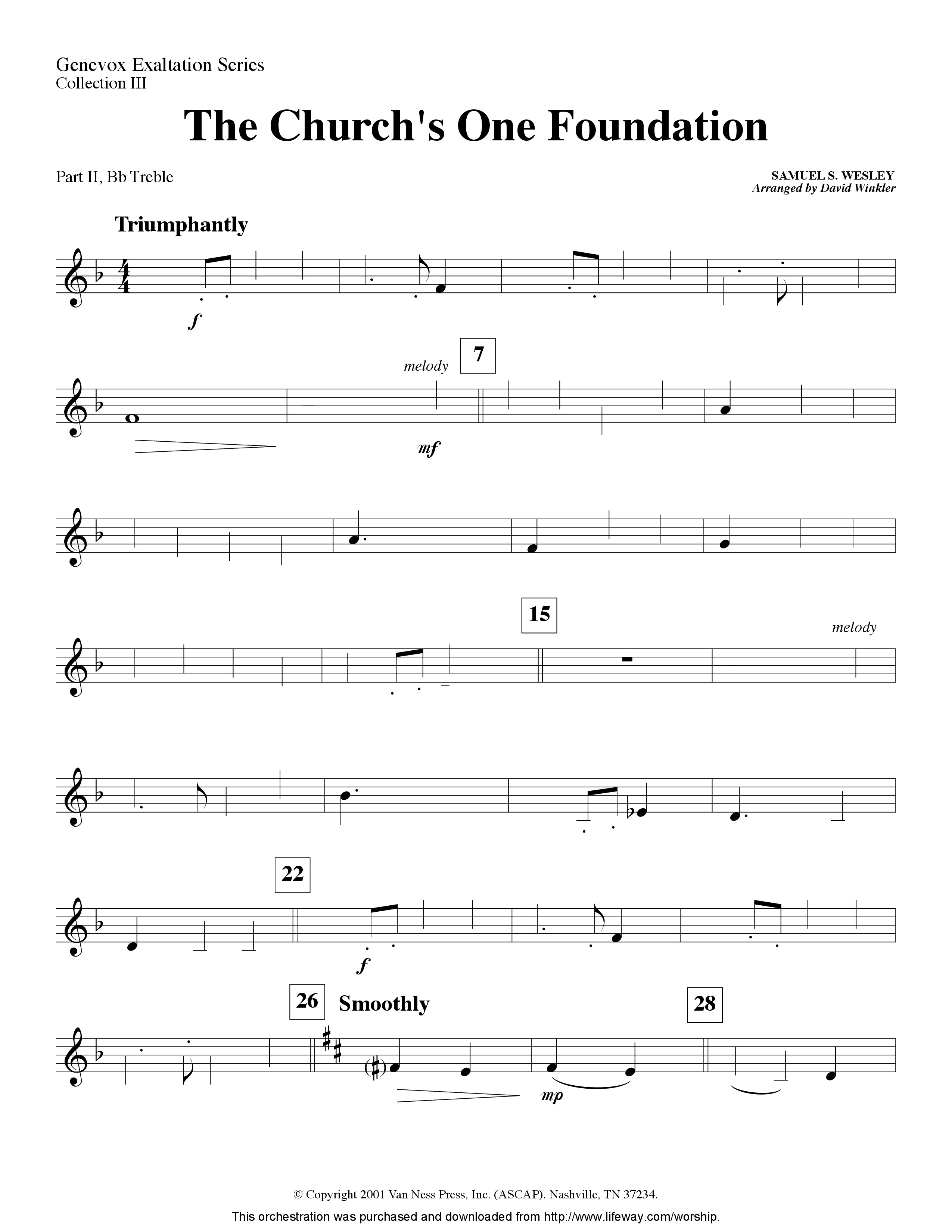 The Church's One Foundation (Instrumental) Part 2: Bb, C, Eb, F Treble (Lifeway Worship / Arr. David Winkler)