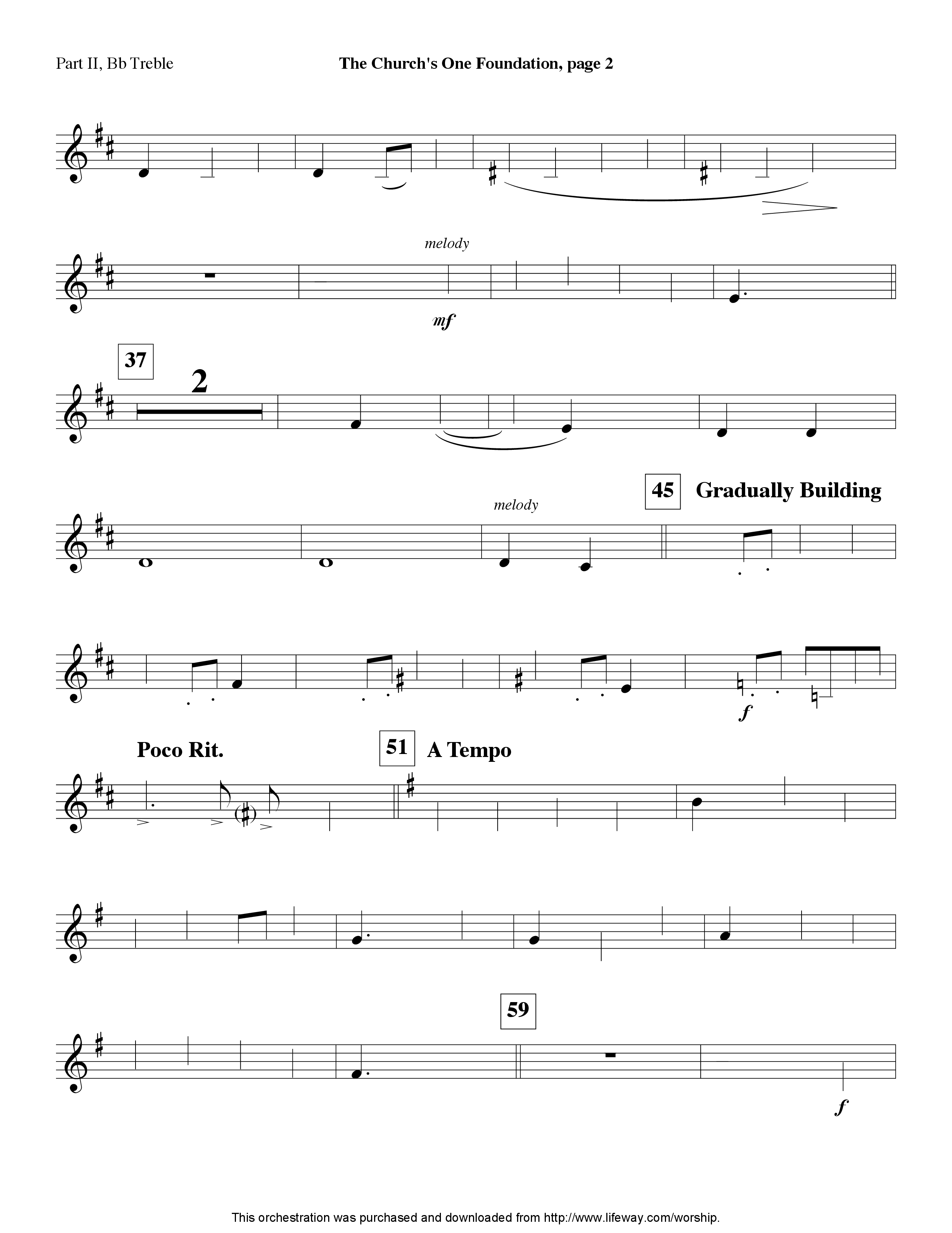 The Church's One Foundation (Instrumental) Part 2: Bb, C, Eb, F Treble (Lifeway Worship / Arr. David Winkler)