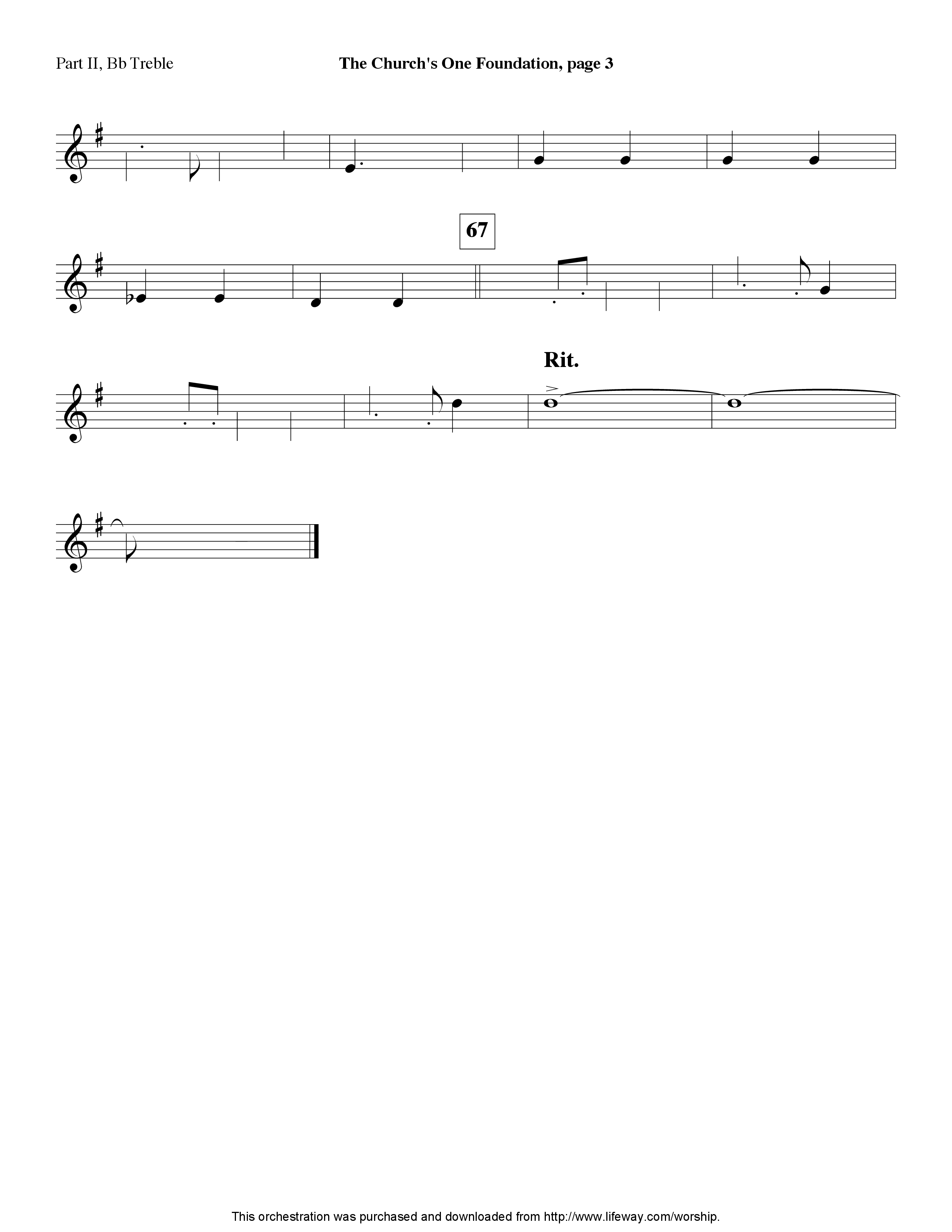 The Church's One Foundation (Instrumental) Part 2: Bb, C, Eb, F Treble (Lifeway Worship / Arr. David Winkler)