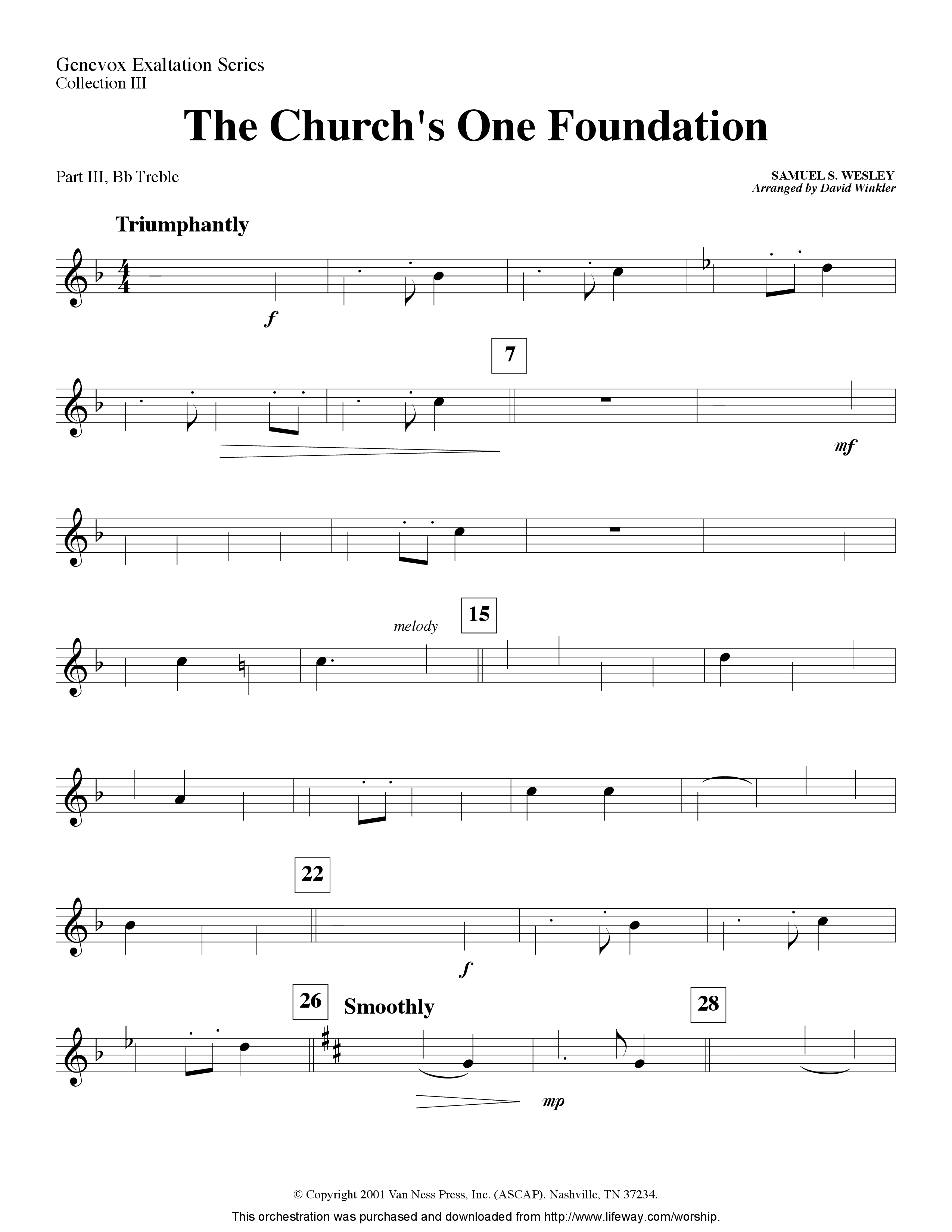 The Church's One Foundation (Instrumental) Part 3: Bb, F Treble; Bass, Viola (Lifeway Worship / Arr. David Winkler)