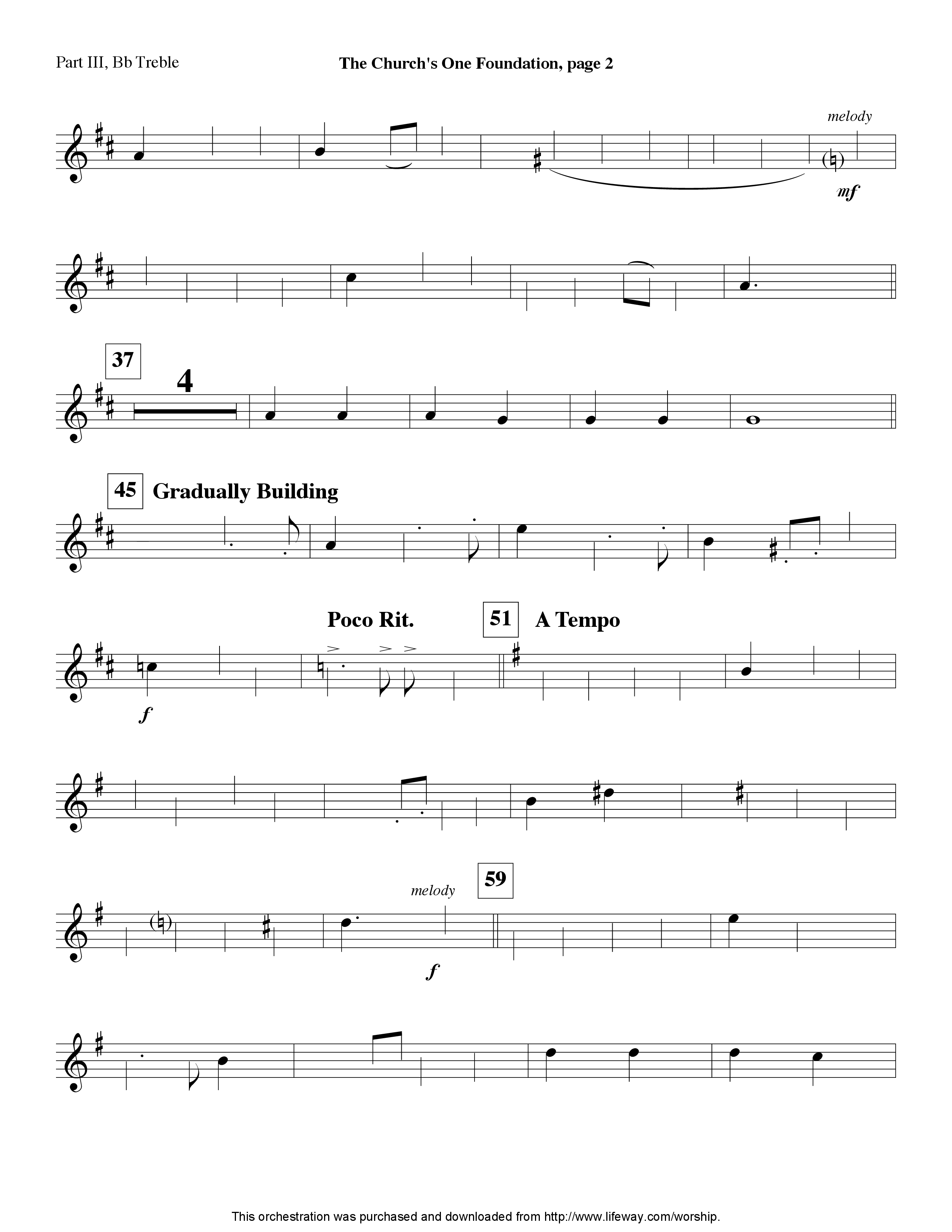 The Church's One Foundation (Instrumental) Part 3: Bb, F Treble; Bass, Viola (Lifeway Worship / Arr. David Winkler)