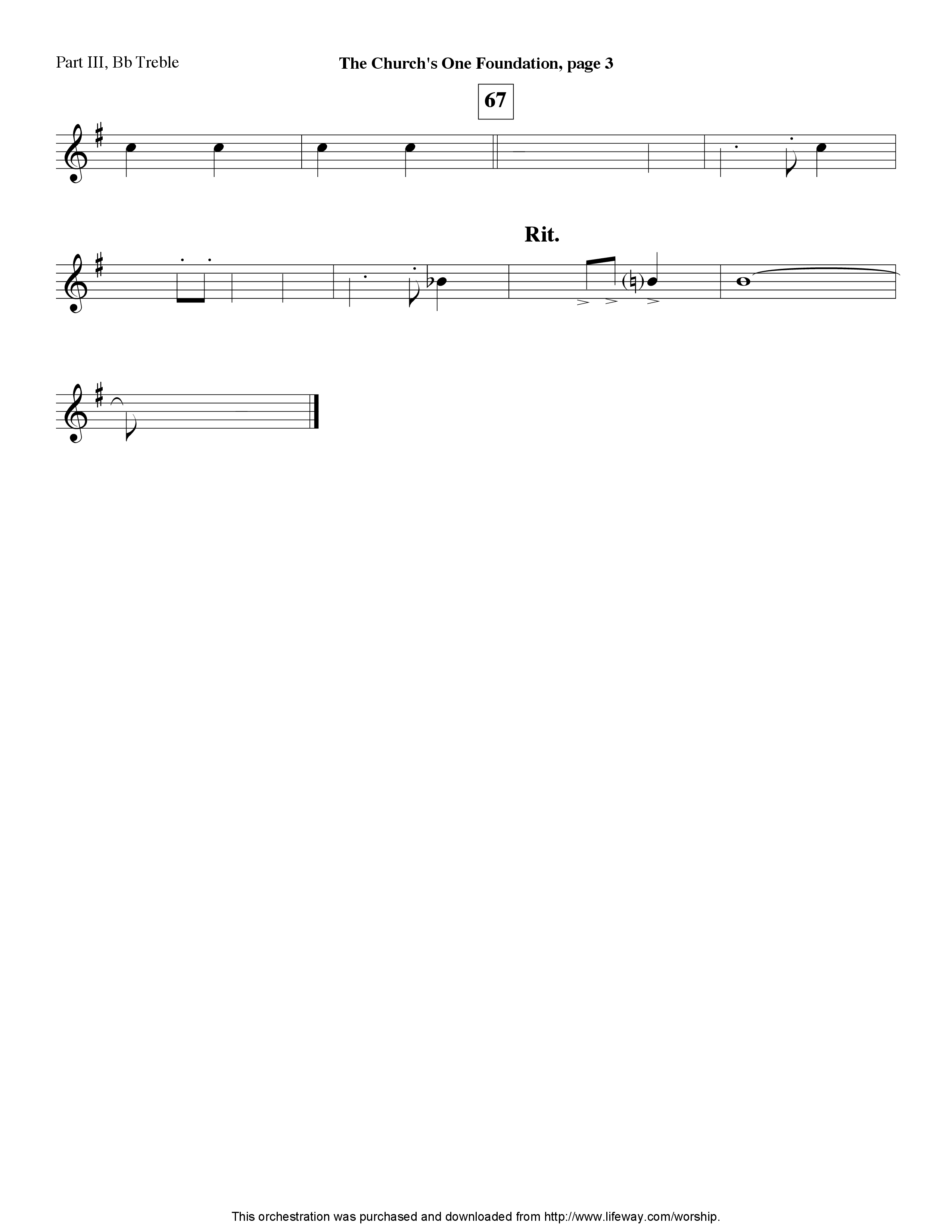 The Church's One Foundation (Instrumental) Part 3: Bb, F Treble; Bass, Viola (Lifeway Worship / Arr. David Winkler)