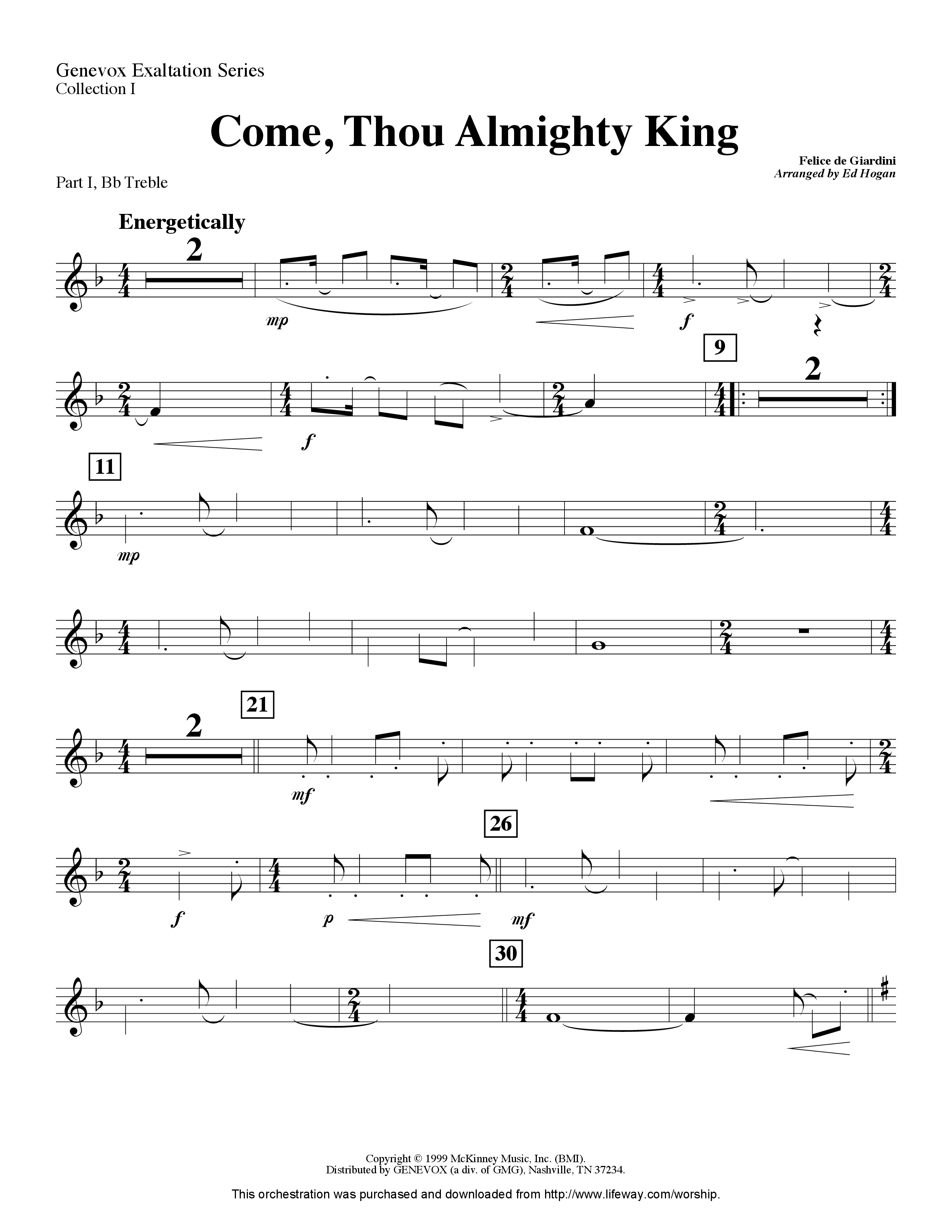 Come Thou Almighty King (Instrumental) Part 1: Bb, C, Eb Treble (Lifeway Worship / Arr. Ed Hogan)