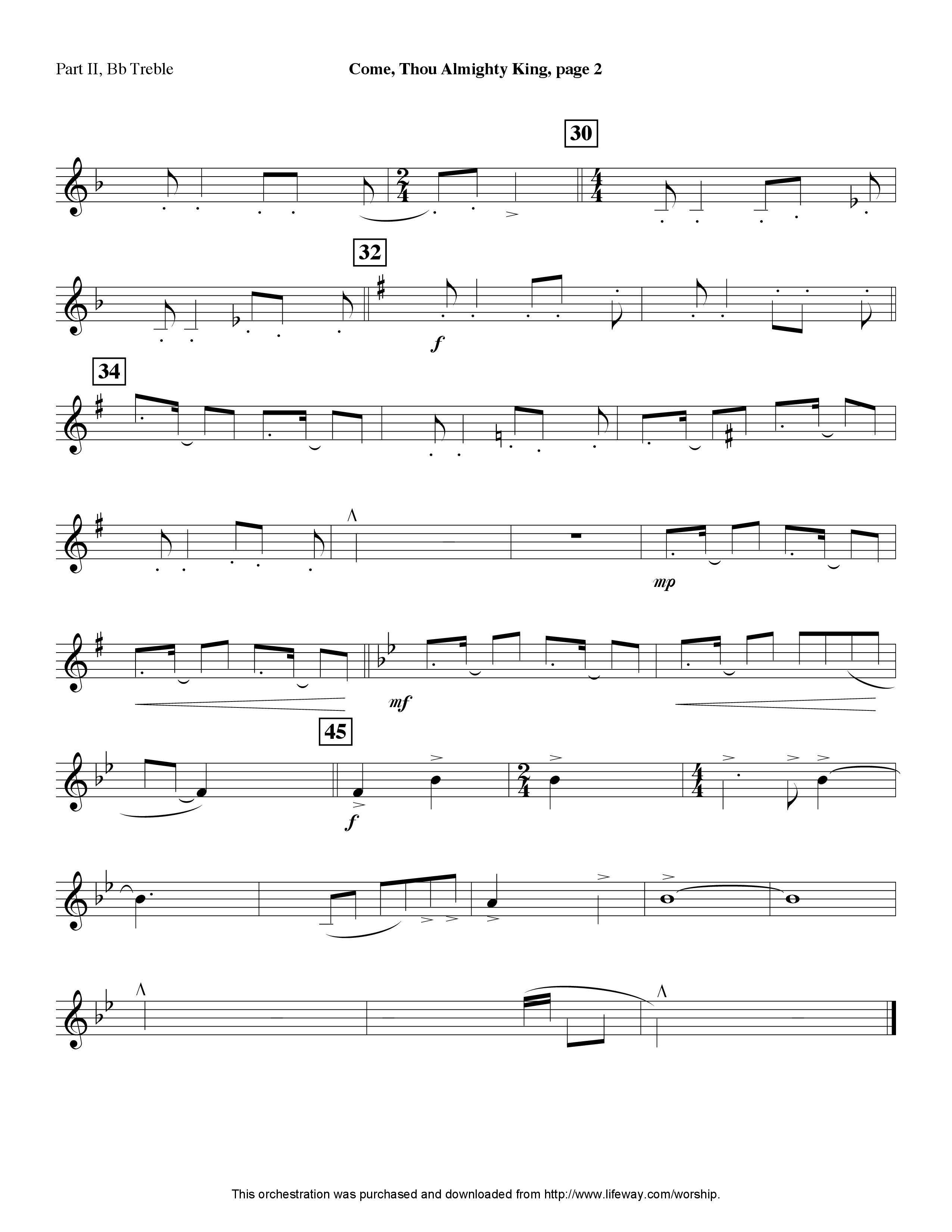 Come Thou Almighty King (Instrumental) Part 2: Bb, C, Eb, F Treble (Lifeway Worship / Arr. Ed Hogan)