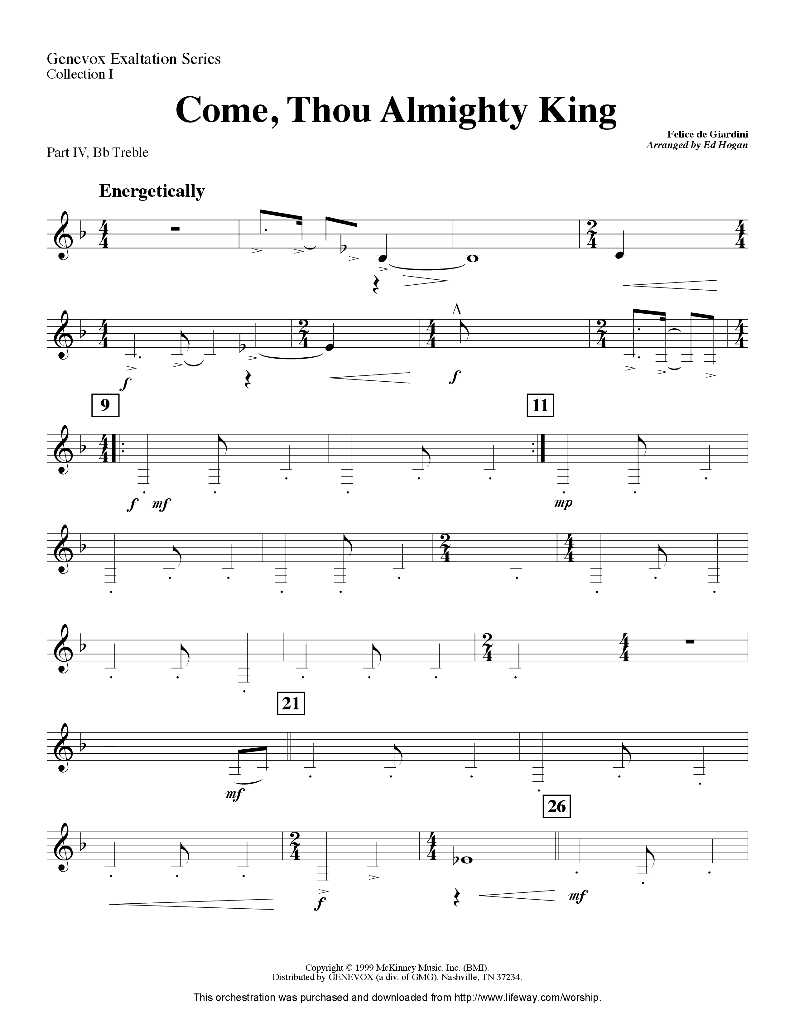 Come Thou Almighty King (Instrumental) Part 4: Bb, Eb Treble, C Bass (Lifeway Worship / Arr. Ed Hogan)