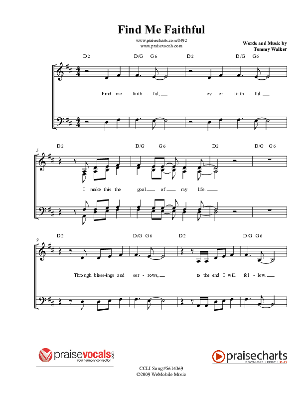 Find Me Faithful Lead Sheet (PraiseVocals)