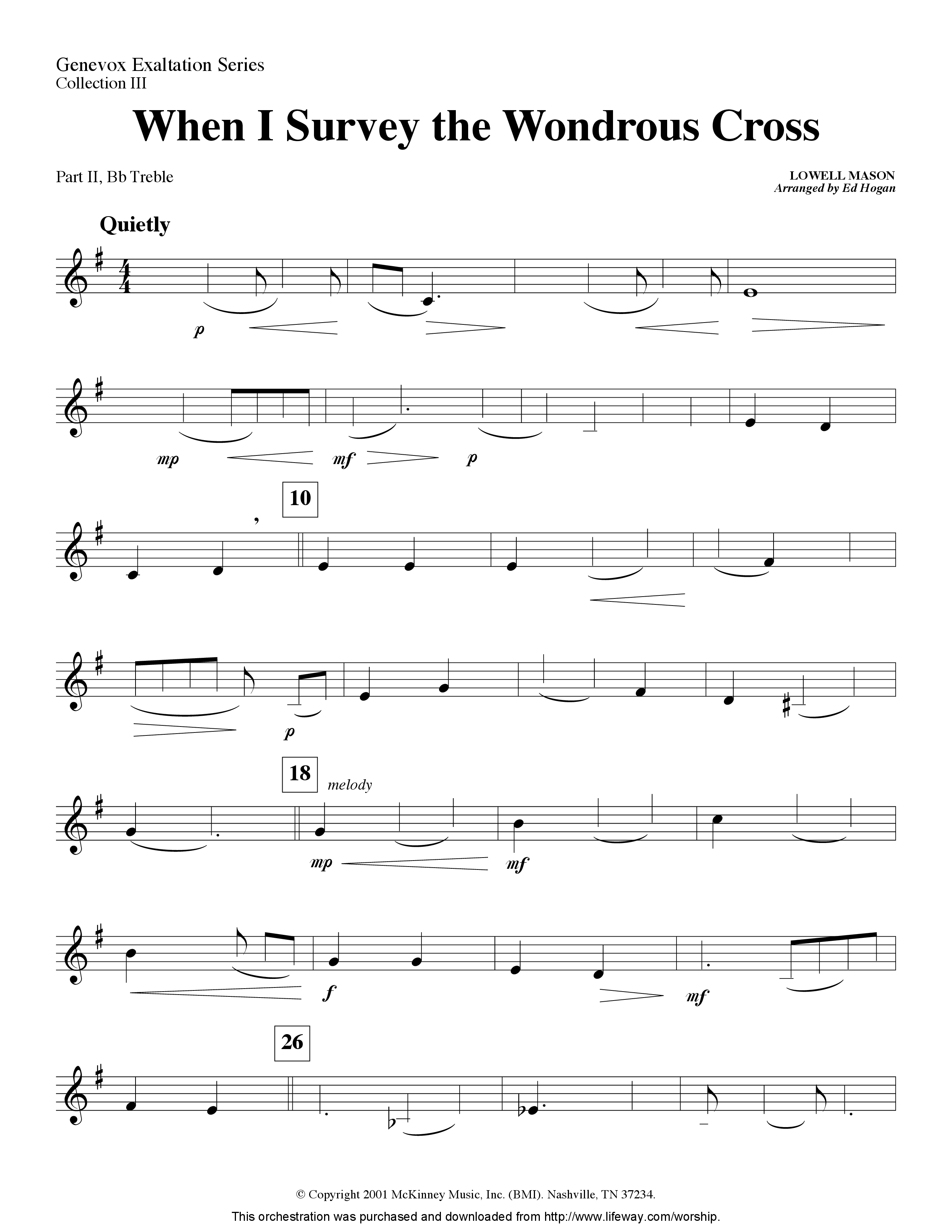When I Survey The Wondrous Cross (Instrumental) Part 2: Bb, C, Eb, F Treble (Lifeway Worship / Arr. Ed Hogan)