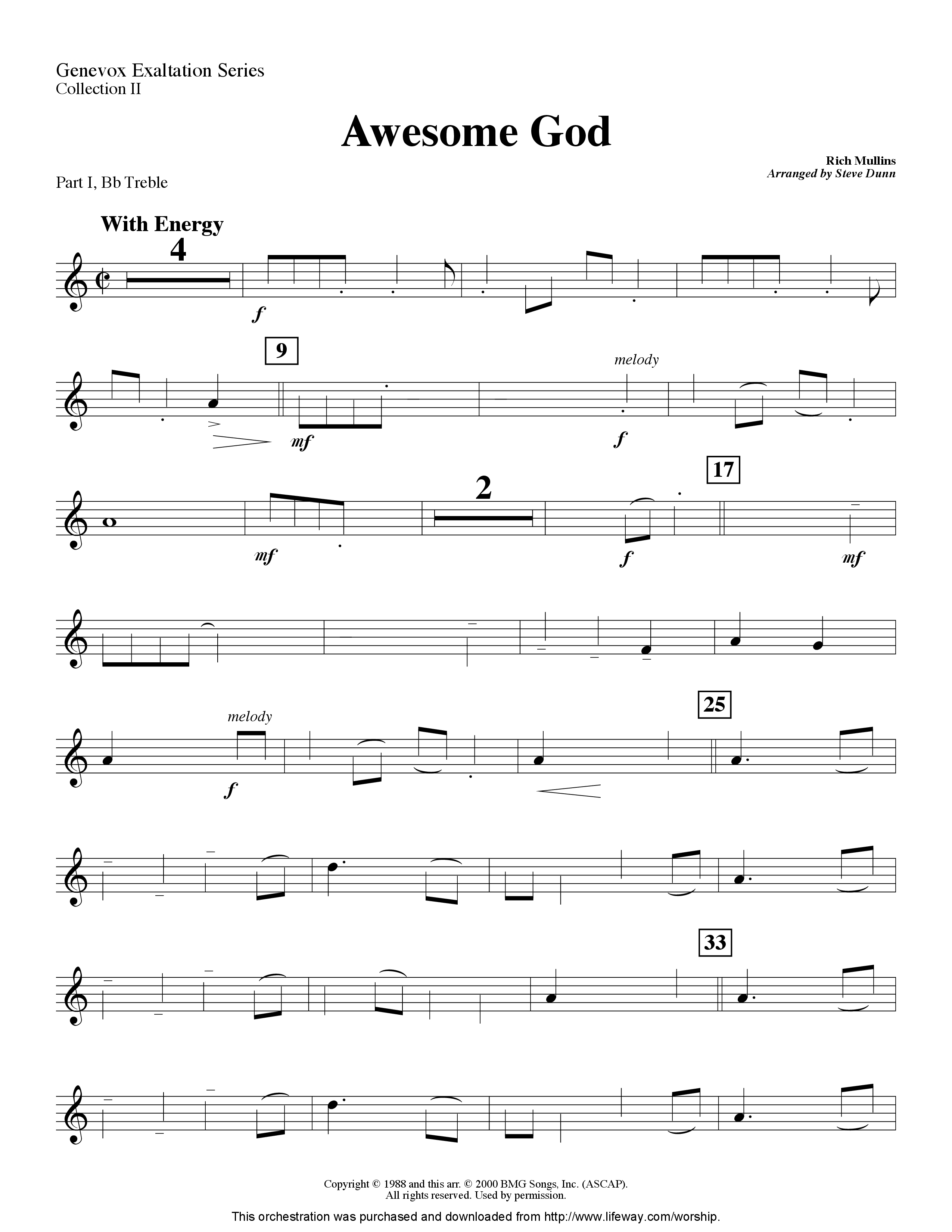 Awesome God (Instrumental) Part 1: Bb, C, Eb Treble (Lifeway Worship / Arr. Steve Dunn)