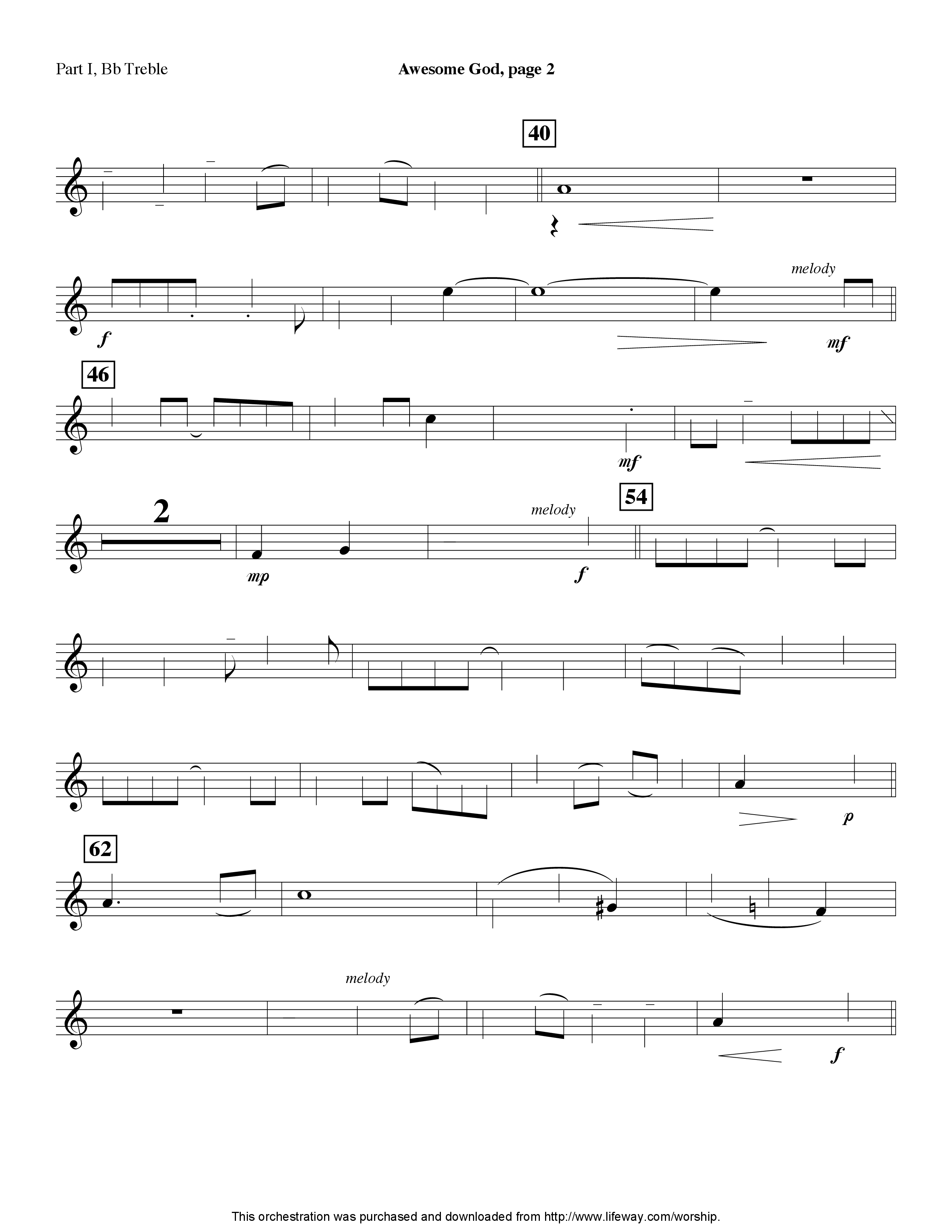 Awesome God (Instrumental) Part 1: Bb, C, Eb Treble (Lifeway Worship / Arr. Steve Dunn)