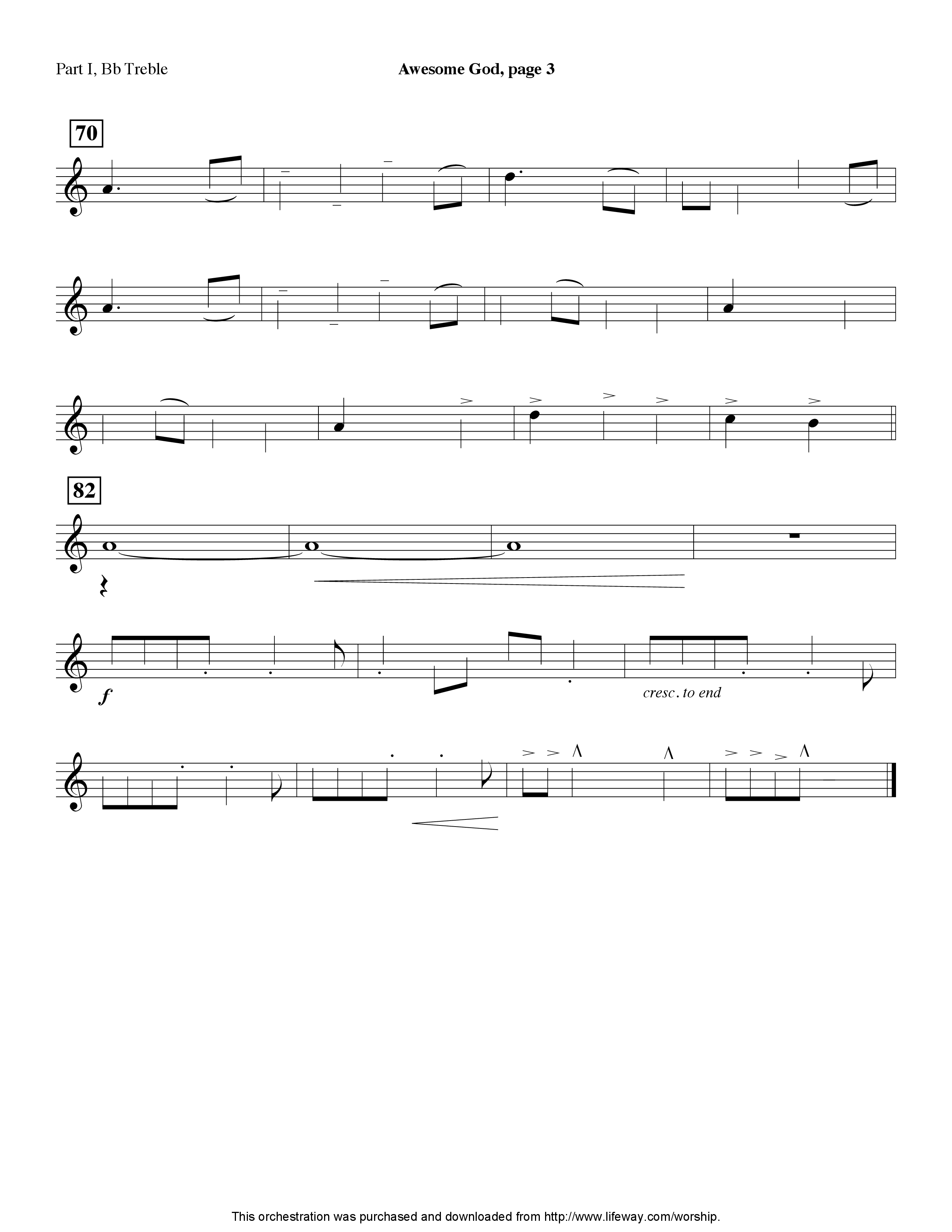 Awesome God (Instrumental) Part 1: Bb, C, Eb Treble (Lifeway Worship / Arr. Steve Dunn)